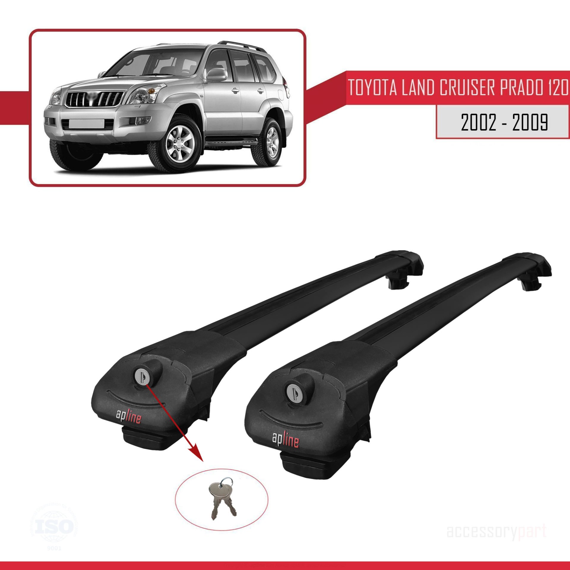 Toyota Land Cruiser Prado (J120) 2002-2006 Arası ile uyumlu ACE-1 Ara Atkı Tavan Barı SİYAH