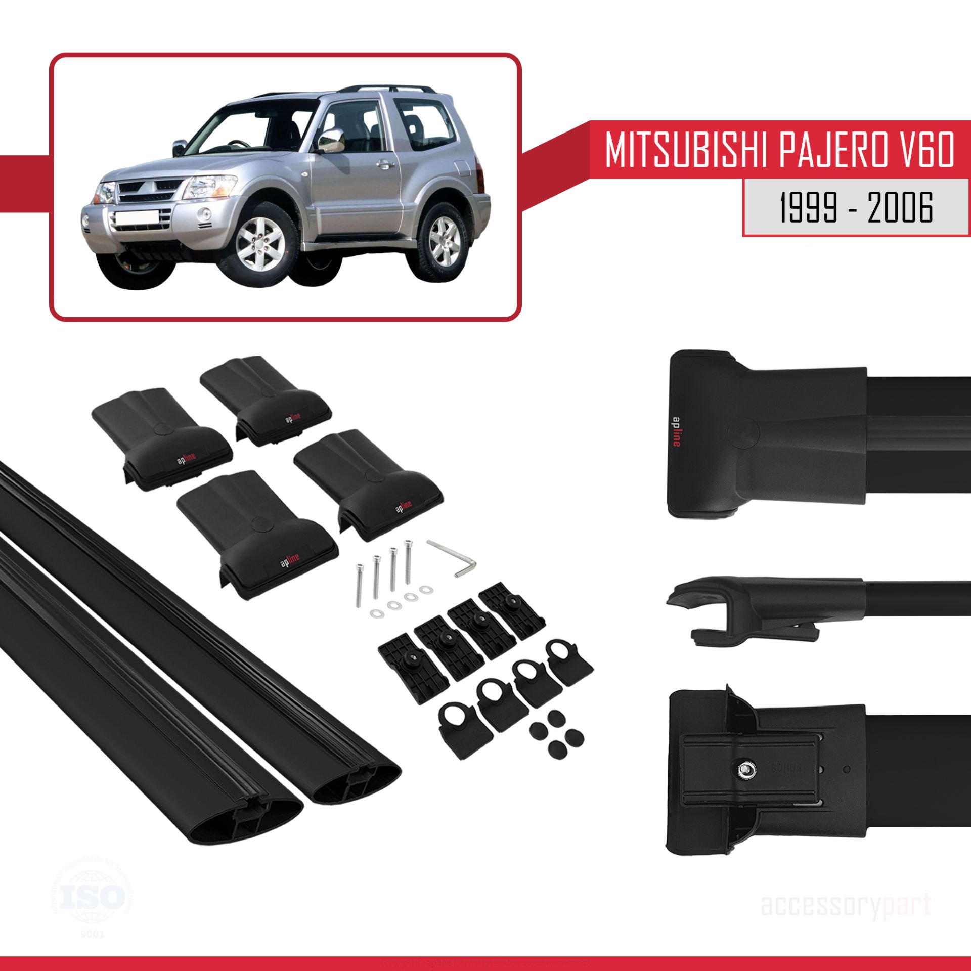 Mitsubishi Pajero (V60) 3 Kapı 1999-2006 Arası ile uyumlu FLY Model Ara Atkı Tavan Barı SİYAH