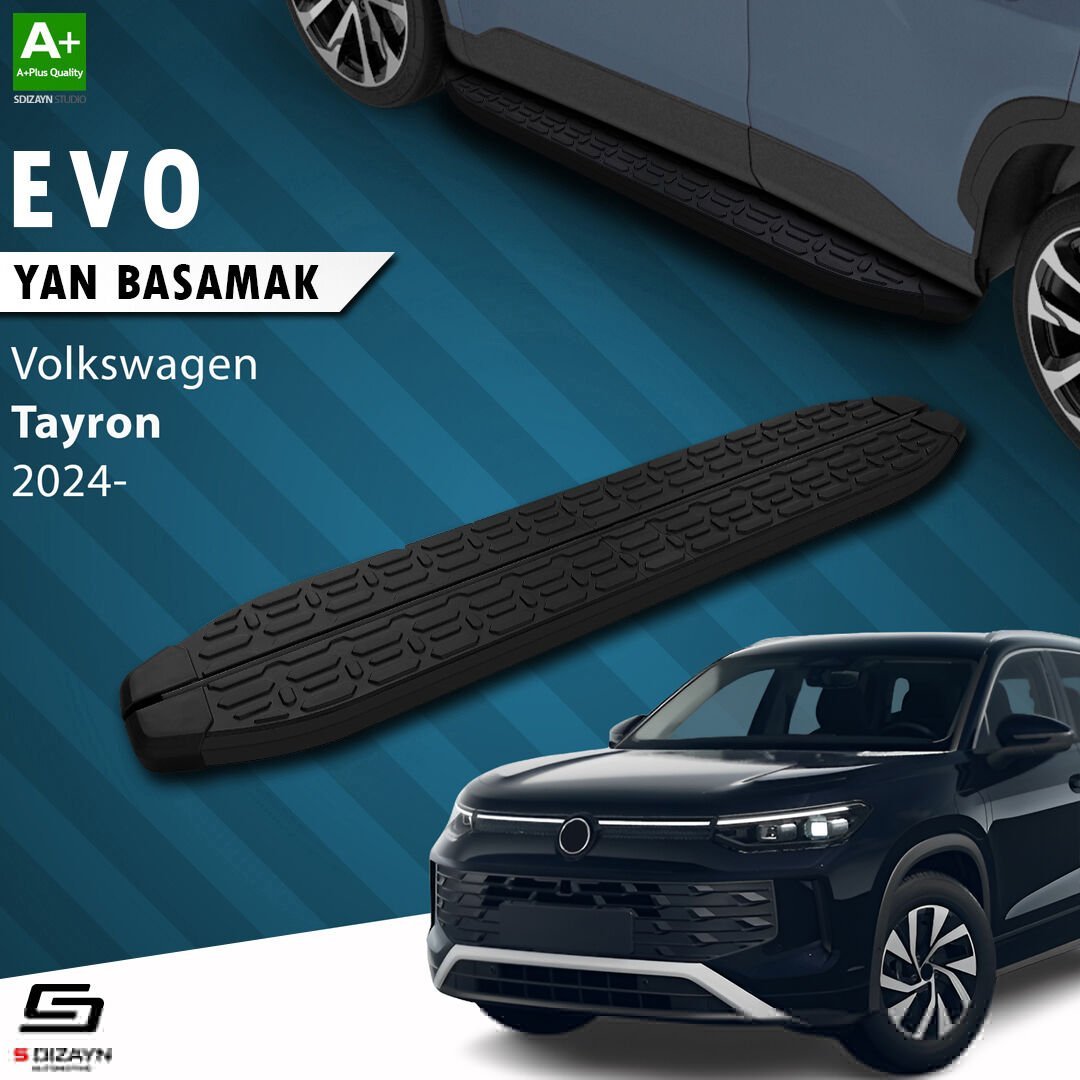 S-Dizayn Volkswagen Tayron 2 Evo Siyah Yan Basamak 193 Cm 2024 Üzeri A+ Kalite