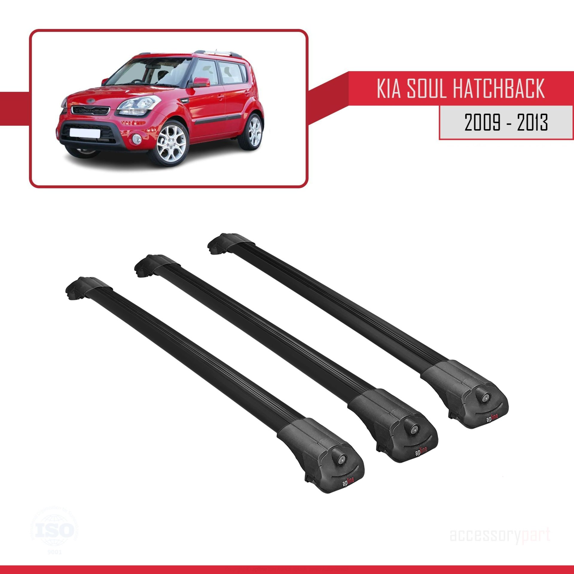 Kia Soul Hatchback 2009-2013 Arası ile uyumlu ACE-1 Ara Atkı Tavan Barı SİYAH 3 ADET BAR