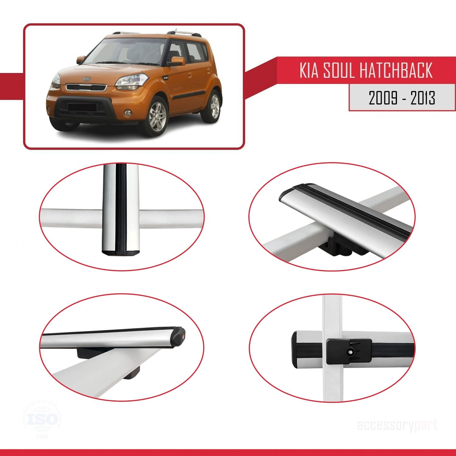 Kia Soul Hatchback 2009-2013 Arası ile uyumlu Basic Model Ara Atkı Tavan Barı GRİ 3 ADET