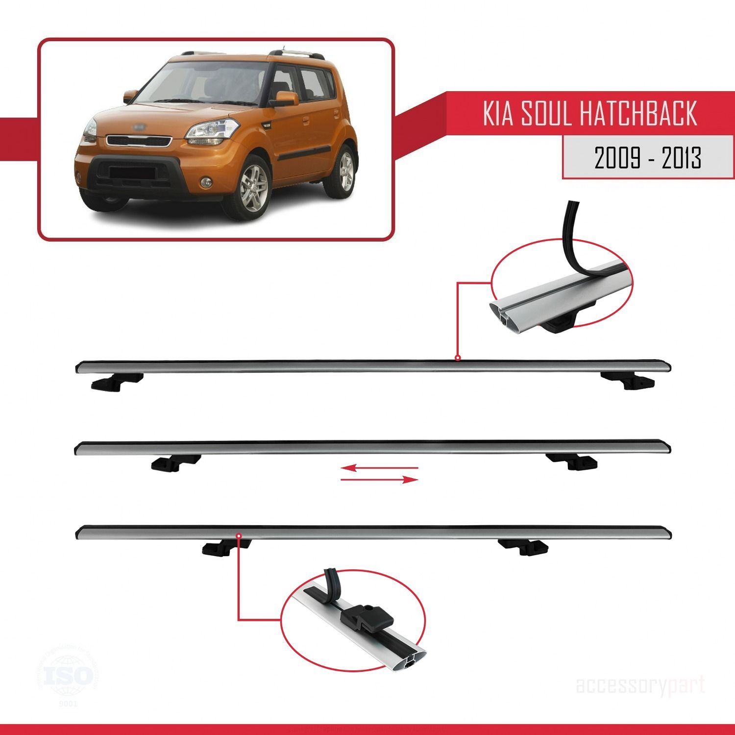 Kia Soul Hatchback 2009-2013 Arası ile uyumlu Basic Model Ara Atkı Tavan Barı GRİ 3 ADET