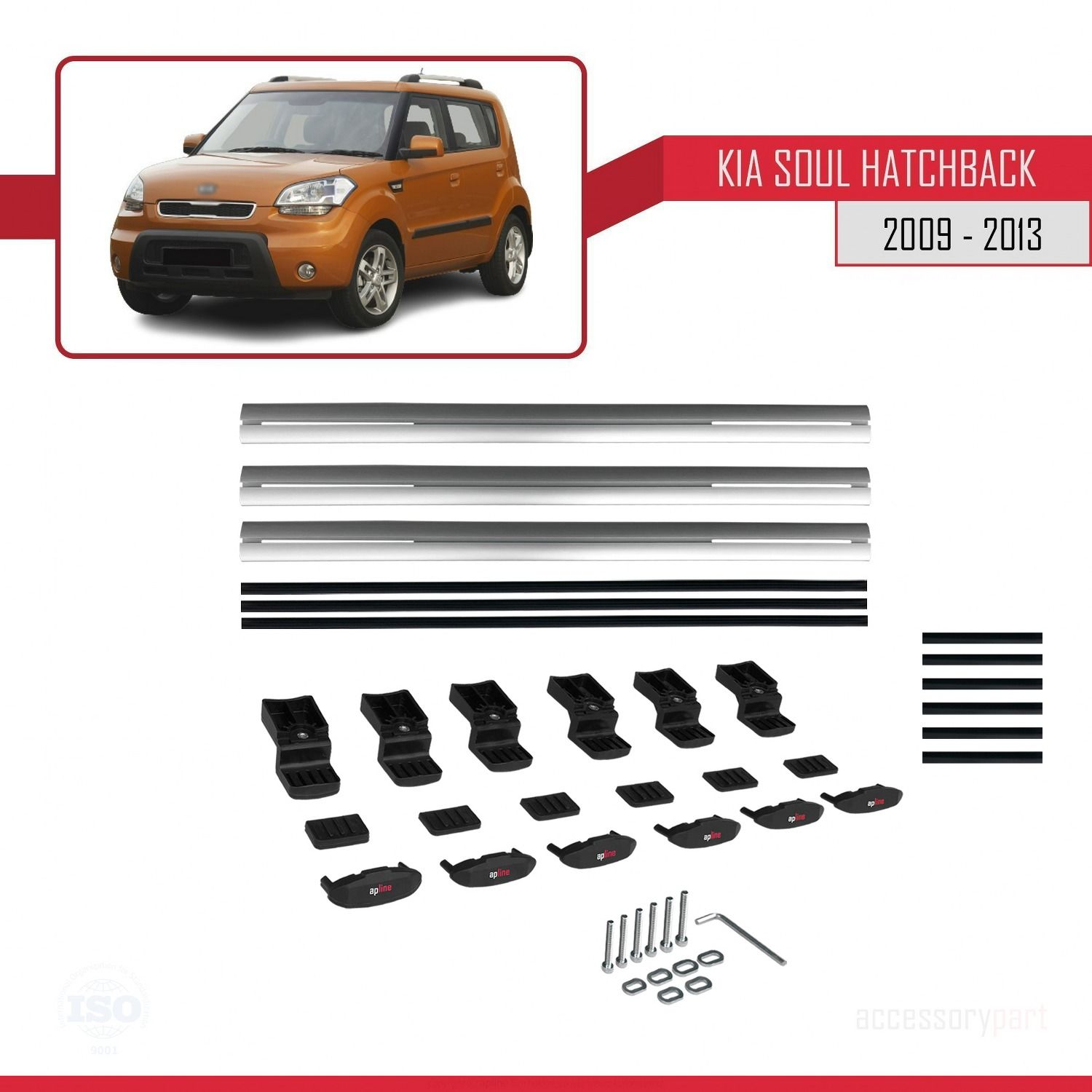 Kia Soul Hatchback 2009-2013 Arası ile uyumlu Basic Model Ara Atkı Tavan Barı GRİ 3 ADET