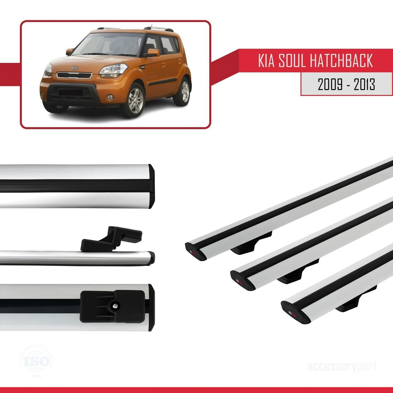 Kia Soul Hatchback 2009-2013 Arası ile uyumlu Basic Model Ara Atkı Tavan Barı GRİ 3 ADET