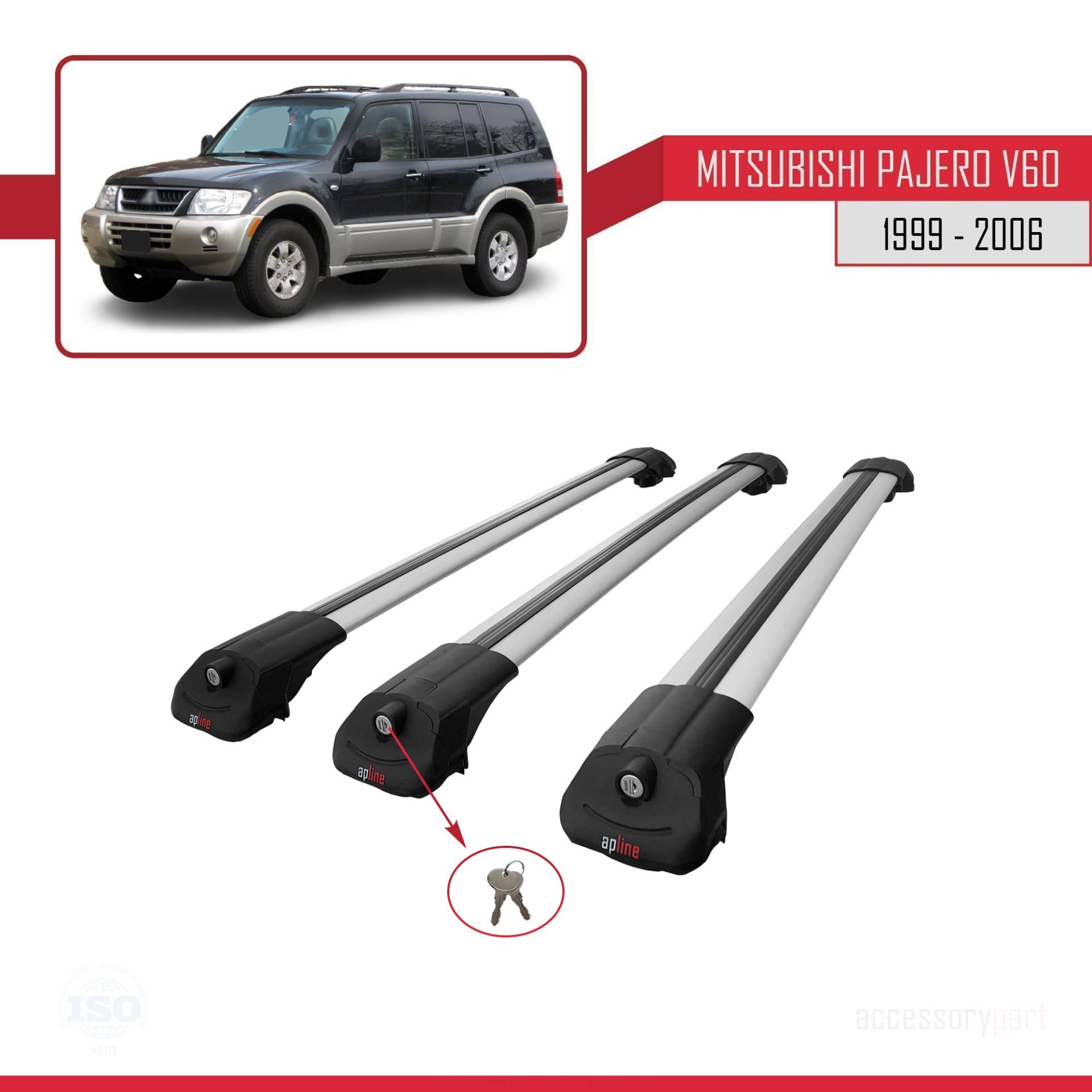 Mitsubishi Pajero (V60) 5 Kapı 1999-2006 Arası ile uyumlu ACE-1 Ara Atkı Tavan Barı GRİ 3 ADET BAR