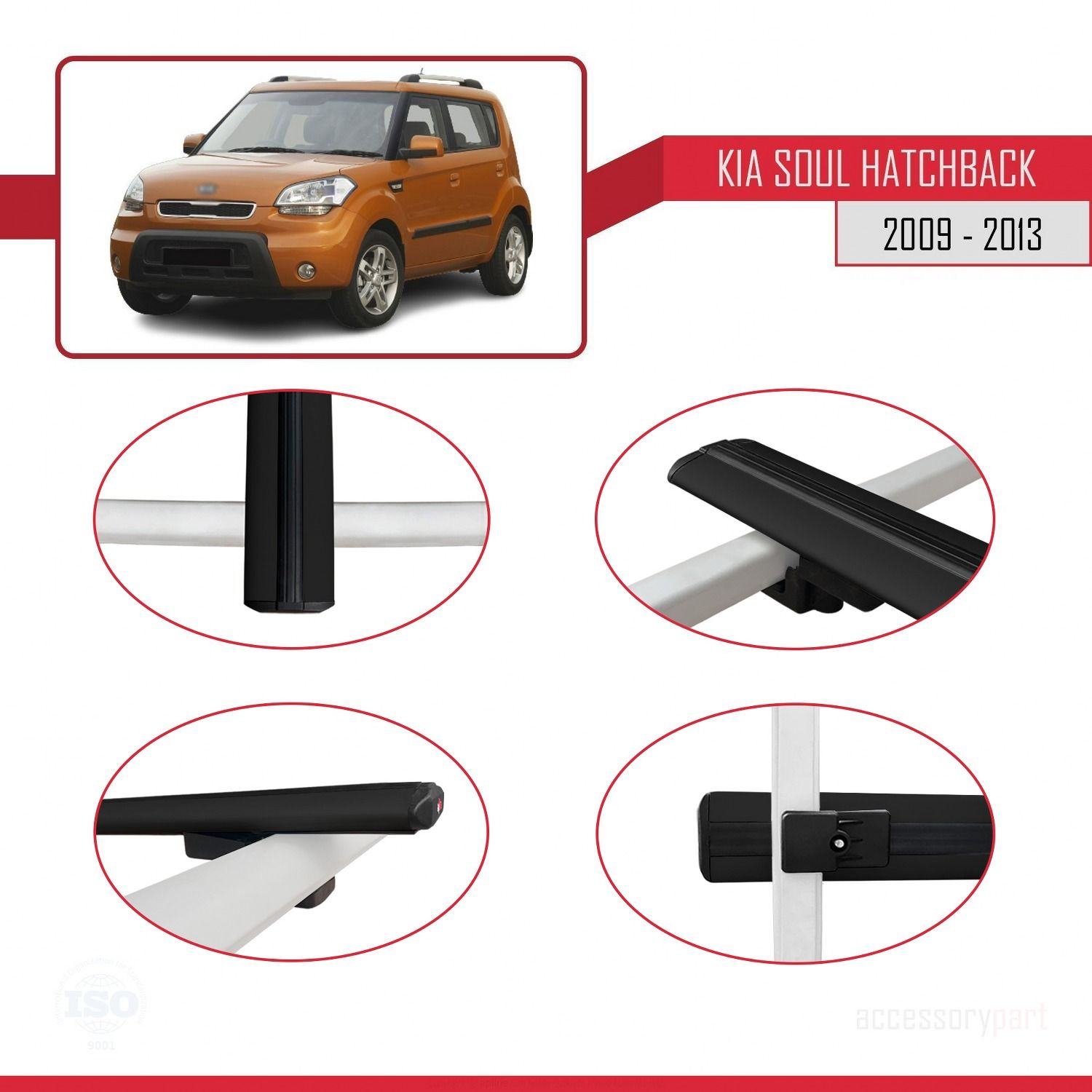 Kia Soul Hatchback 2009-2013 Arası ile uyumlu Basic Model Ara Atkı Tavan Barı SİYAH 3 ADET