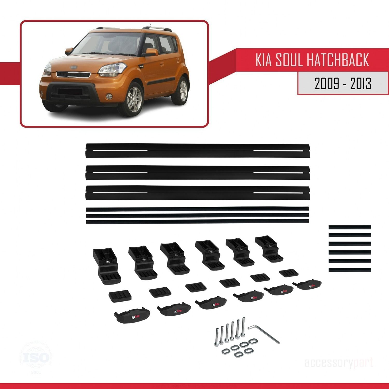 Kia Soul Hatchback 2009-2013 Arası ile uyumlu Basic Model Ara Atkı Tavan Barı SİYAH 3 ADET