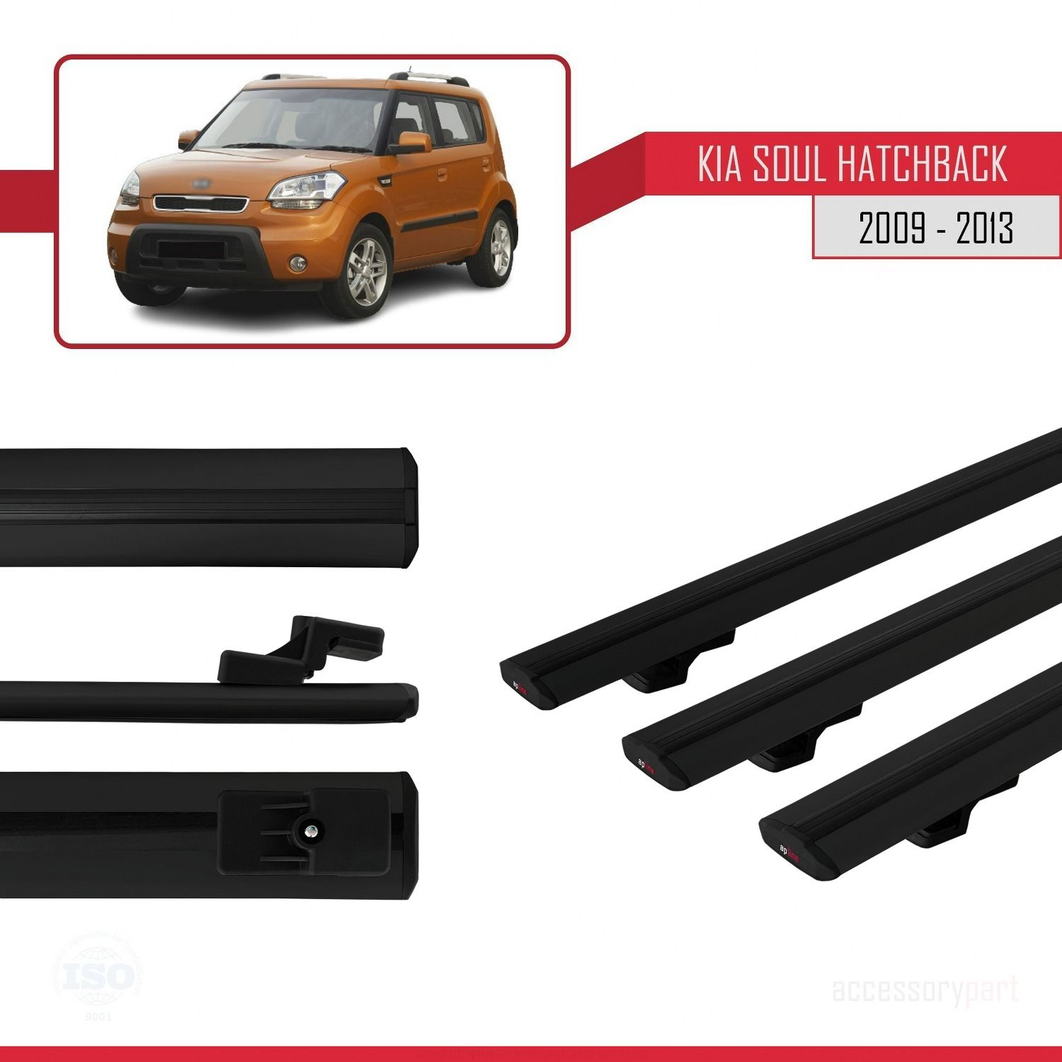 Kia Soul Hatchback 2009-2013 Arası ile uyumlu Basic Model Ara Atkı Tavan Barı SİYAH 3 ADET