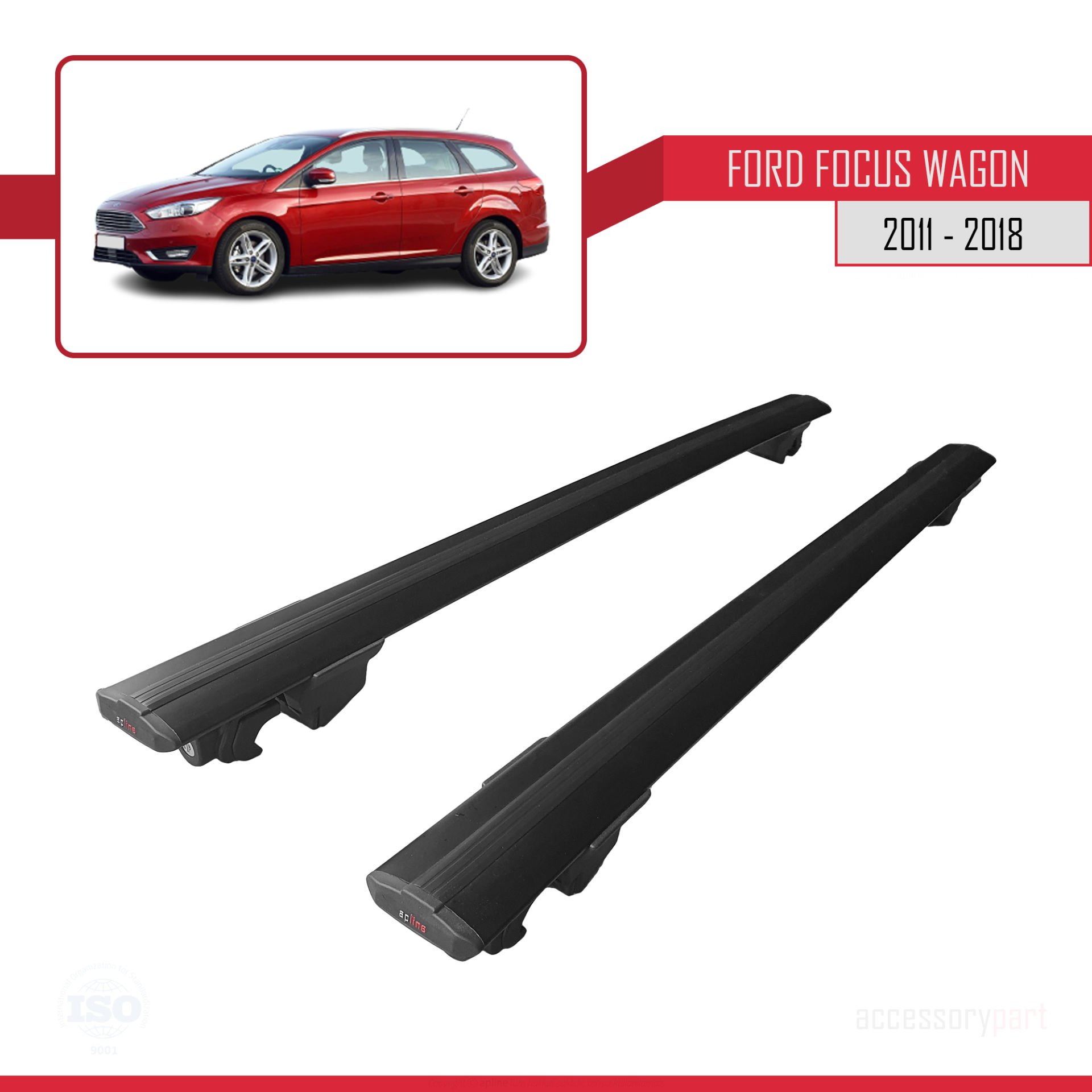 Ford Focus SW / Estate 2011-2018 Arası ile uyumlu HOOK Model Anahtar Kilitli Ara Atkı Tavan Barı SİYAH
