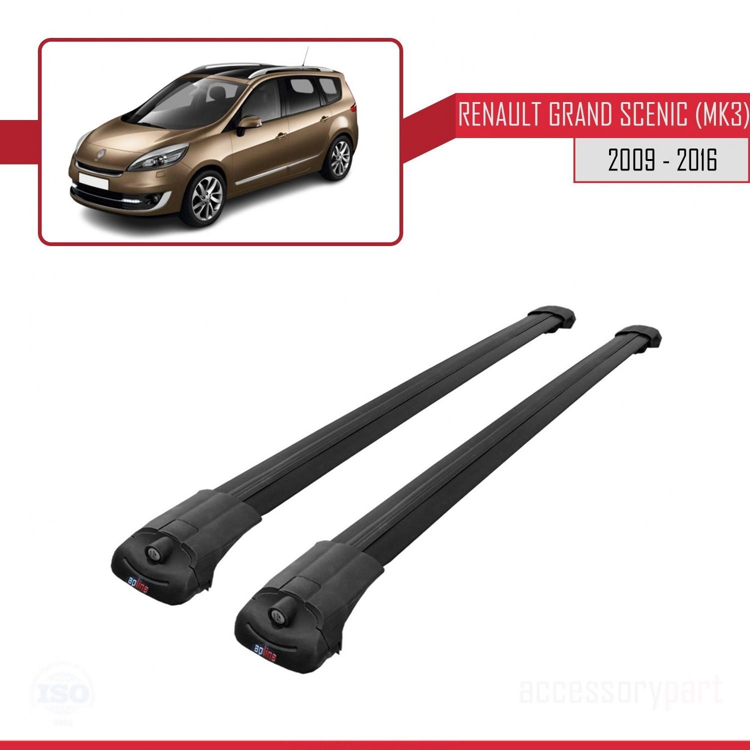 Renault Grand Scenic (Mk3) 2009-2016 Arası ile uyumlu ACE-1 Ara Atkı Tavan Barı SİYAH