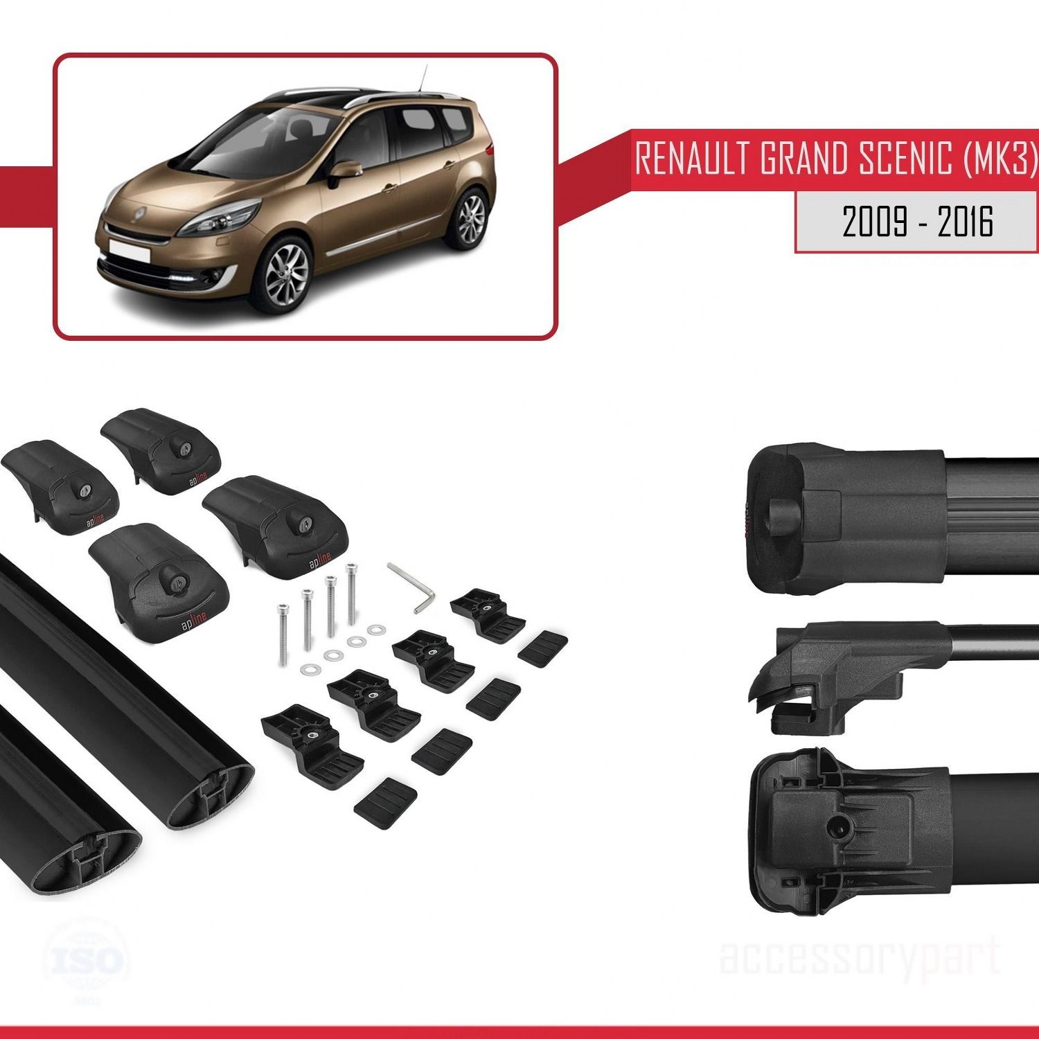 Renault Grand Scenic (Mk3) 2009-2016 Arası ile uyumlu ACE-1 Ara Atkı Tavan Barı SİYAH