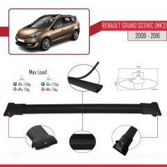 Renault Grand Scenic (Mk3) 2009-2016 Arası ile Uyumlu FLY Model Ara Atkı Tavan Barı SİYAH