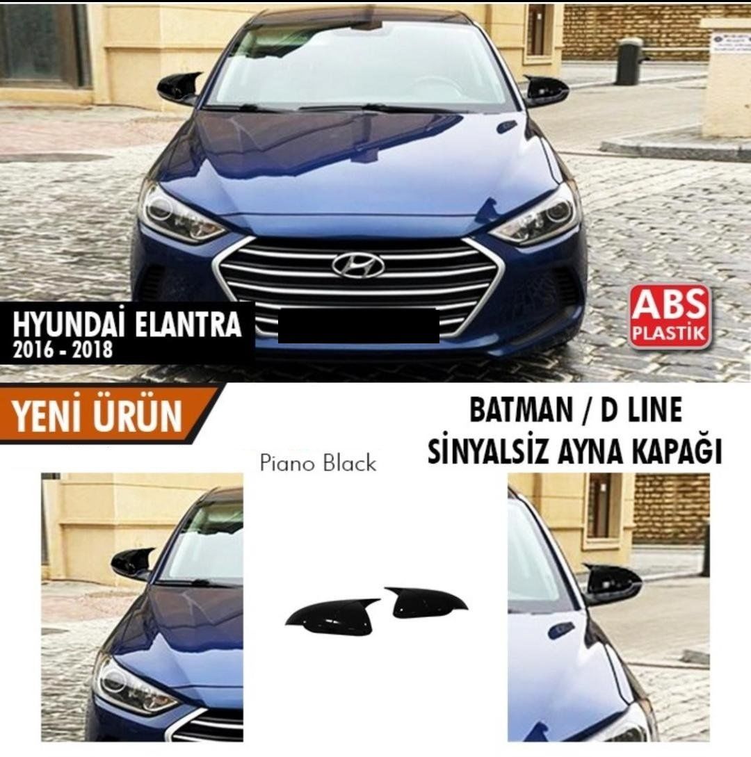 Hyundai Elantra Uyumlu (2016-2018) Batman Ayna Kapağı (Parlak Siyah) (Sinyalsiz )