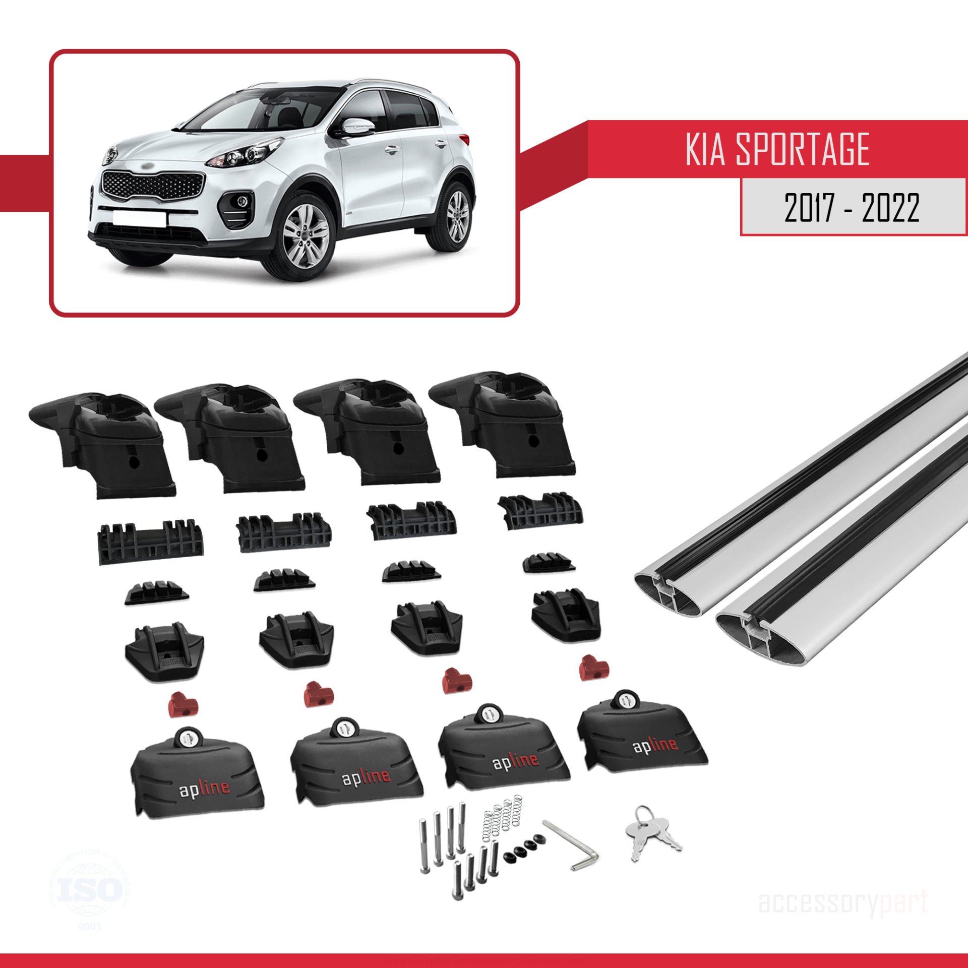 Kia Sportage (QL) 2017-2022 Arası ile uyumlu ACE-2 Ara Atkı Tavan Barı GRİ