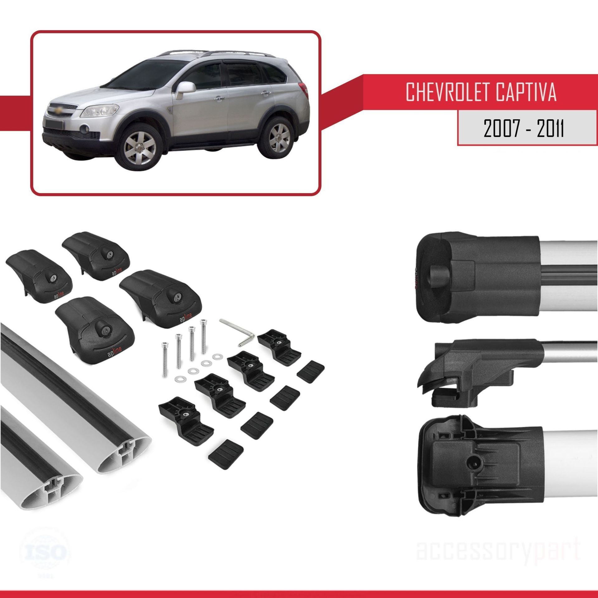 Chevrolet Captiva 2007-2011 Arası ile uyumlu ACE-1 Ara Atkı Tavan Barı GRİ