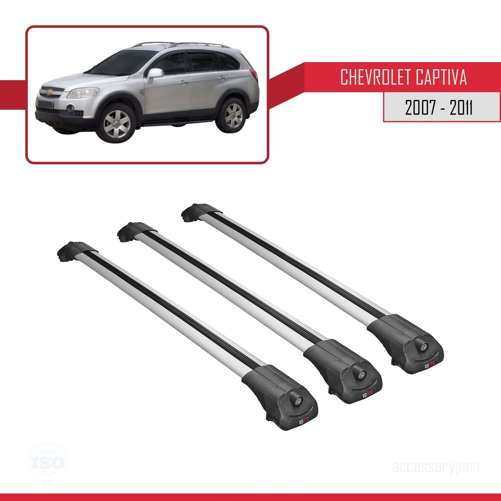 Chevrolet Captiva 2007-2011 Arası ile uyumlu ACE-1 Ara Atkı Tavan Barı GRİ 3 ADET BAR