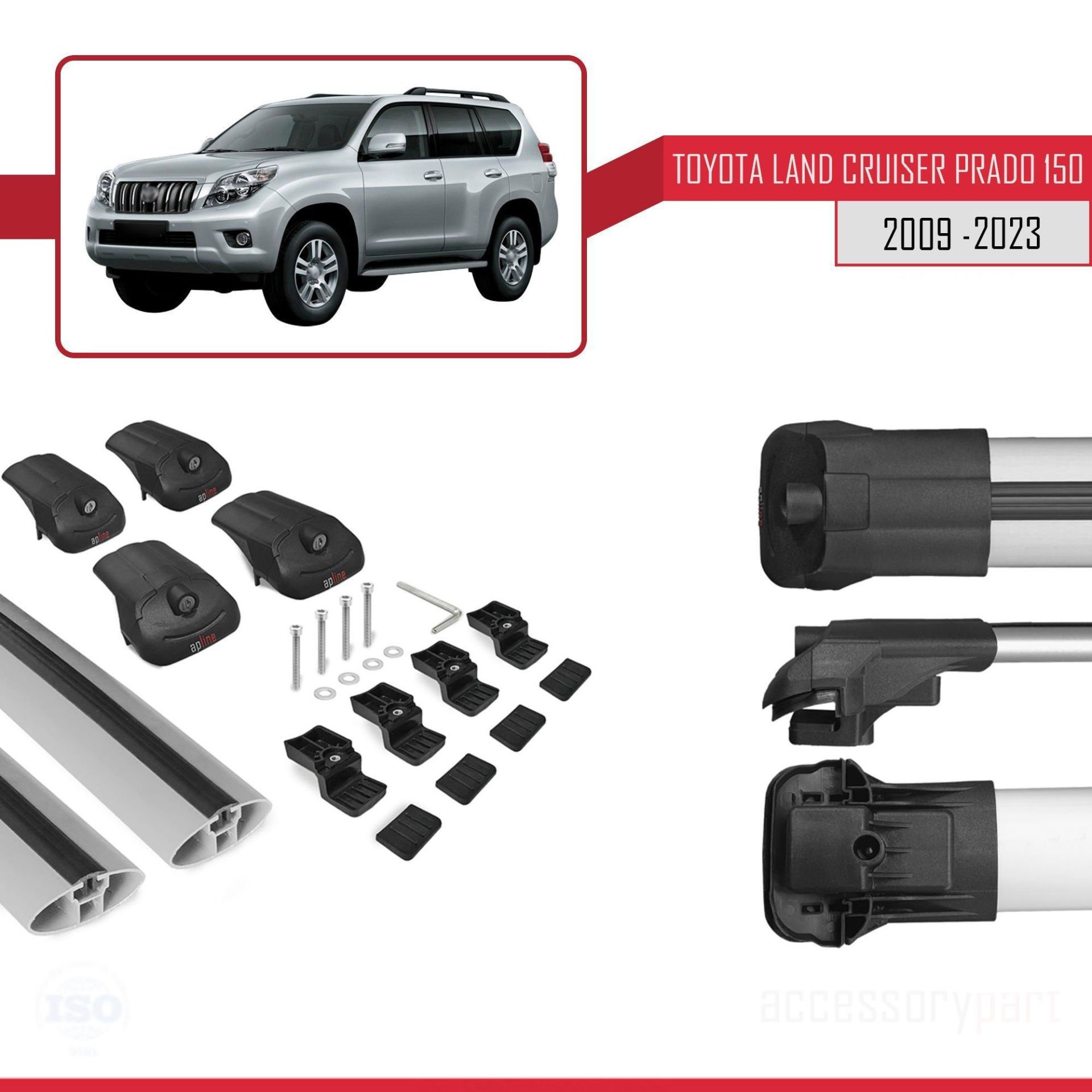 Toyota Land Cruiser Prado (J150) 2009-2023 Arası ile uyumlu ACE-1 Ara Atkı Tavan Barı GRİ