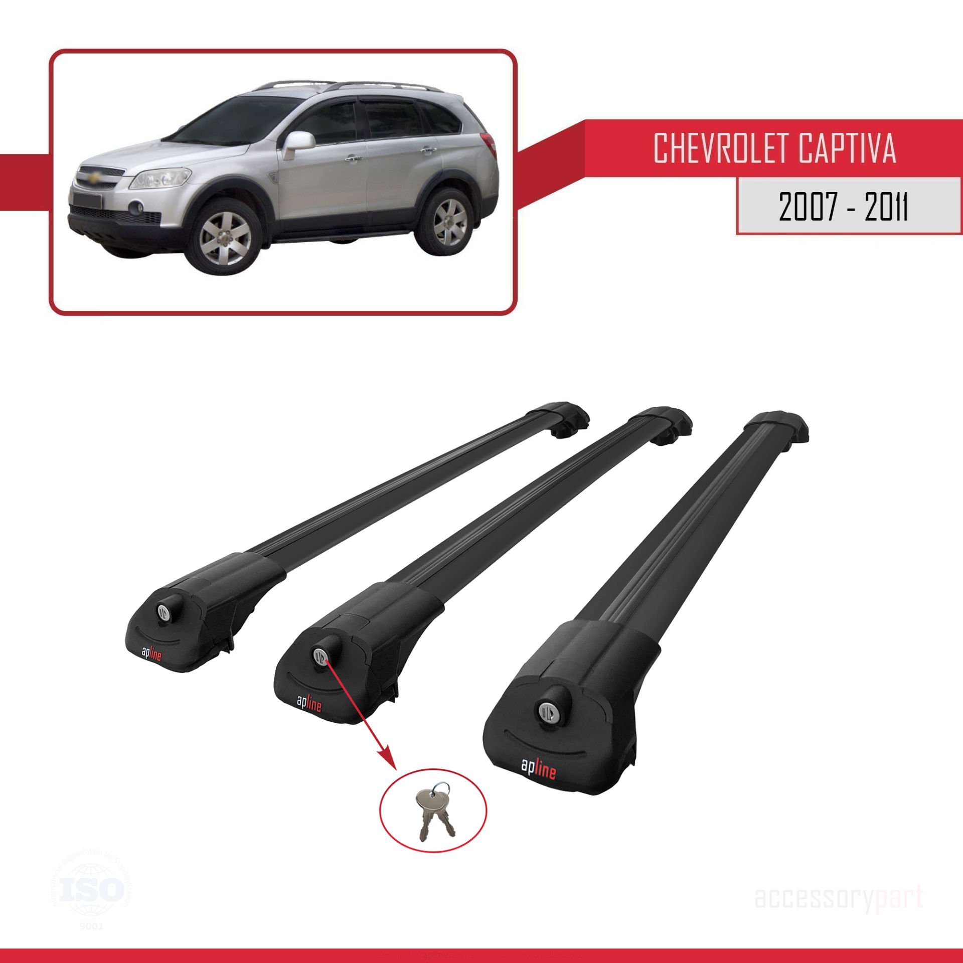 Chevrolet Captiva 2007-2011 Arası ile uyumlu ACE-1 Ara Atkı Tavan Barı SİYAH 3 ADET BAR