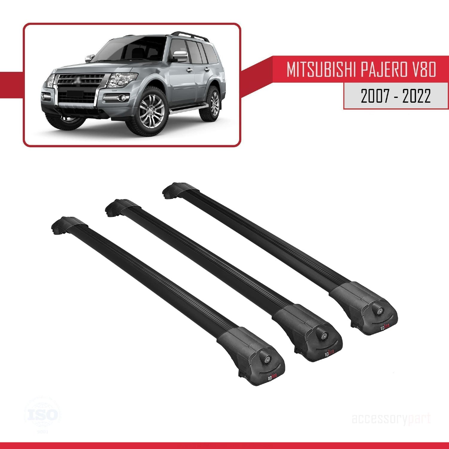 Mitsubishi Pajero (V80) 2007-2022 Arası ile uyumlu ACE-1 Ara Atkı Tavan Barı SİYAH 3 ADET BAR