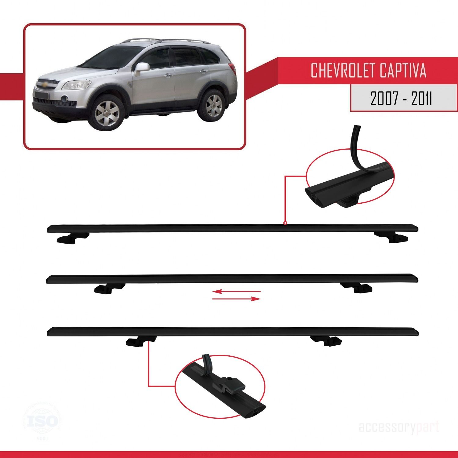 Chevrolet Captiva 2007-2011 Arası ile uyumlu Basic Model Ara Atkı Tavan Barı SİYAH 3 ADET