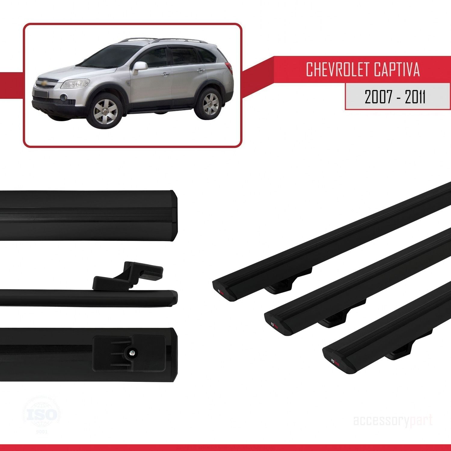 Chevrolet Captiva 2007-2011 Arası ile uyumlu Basic Model Ara Atkı Tavan Barı SİYAH 3 ADET