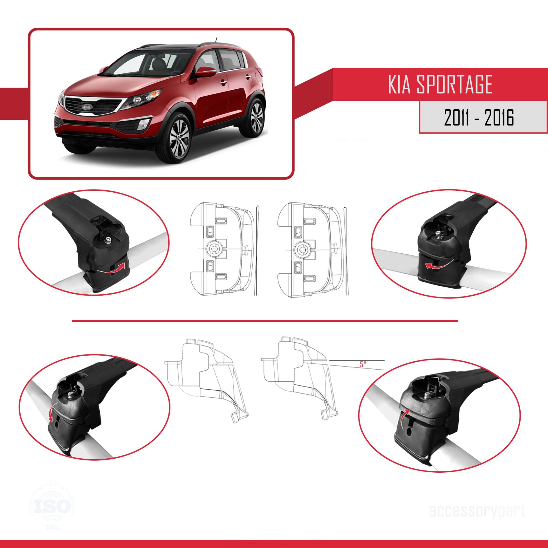 Kia Sportage (SL) 2011-2016 Arası ile uyumlu ACE-2 Ara Atkı Tavan Barı SİYAH