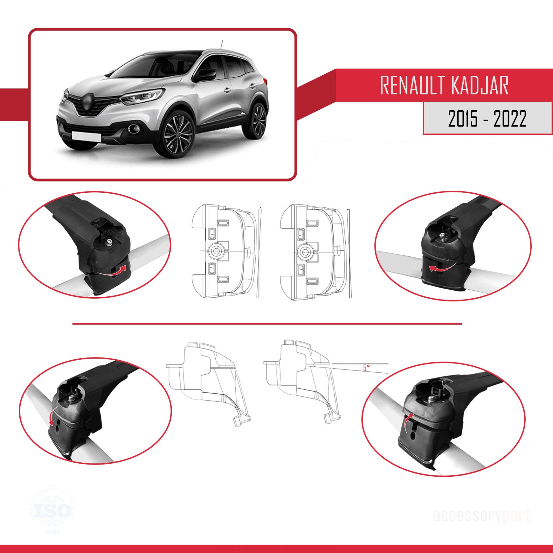 Renault Kadjar 2015-2022 Arası ile uyumlu ACE-2 Ara Atkı Tavan Barı SİYAH