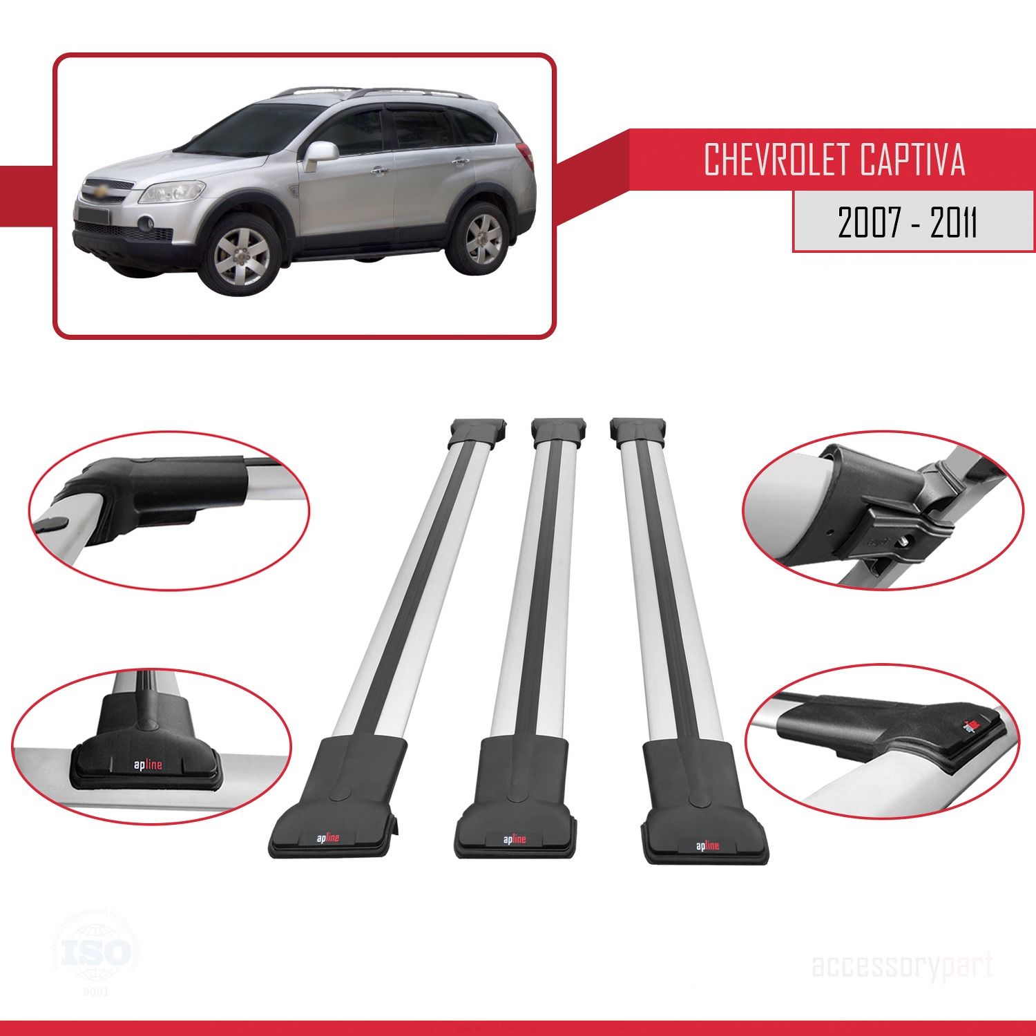 Chevrolet Captiva 2007-2011 Arası ile Uyumlu FLY Model Ara Atkı Tavan Barı GRİ 3 ADET BAR