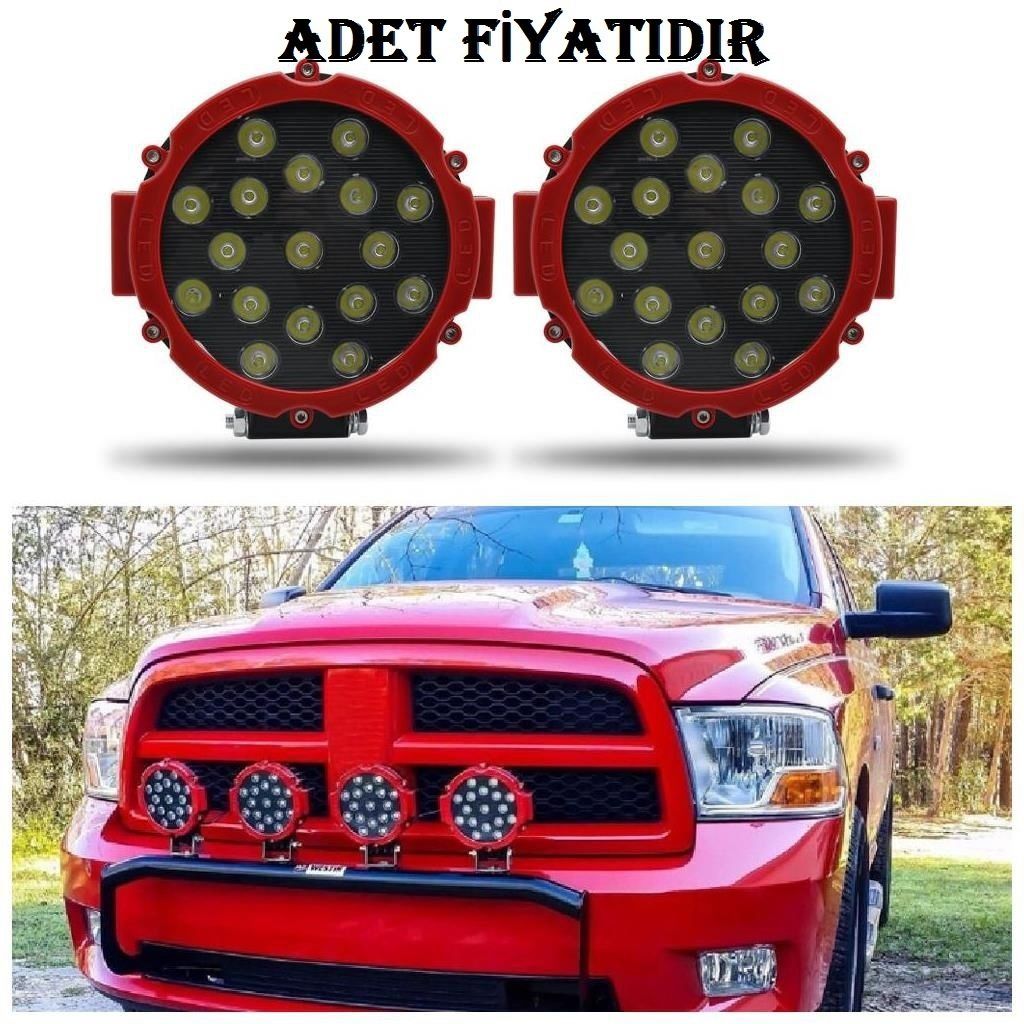 Off Road Uyumlu Sis Lambası 17 Ledli 51 At Kırmızı Çerçeve 12-48V