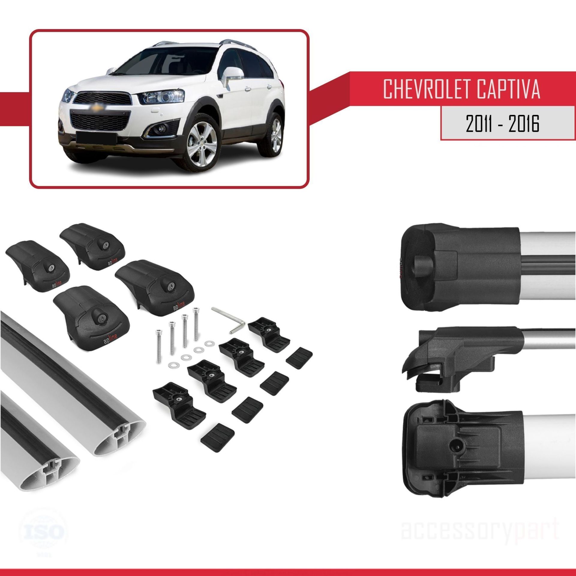 Chevrolet Captiva 2011-2016 Arası ile uyumlu ACE-1 Ara Atkı Tavan Barı GRİ