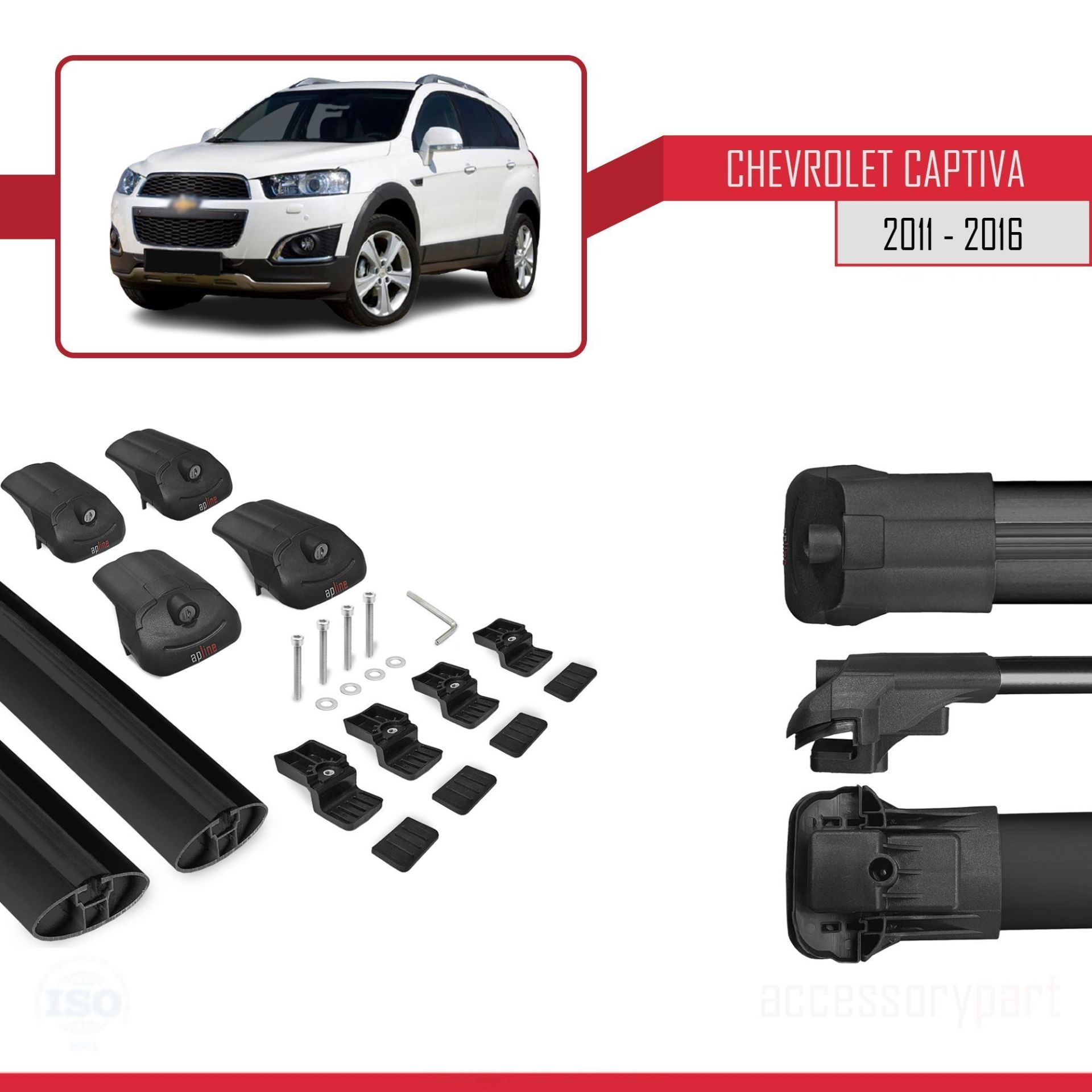 Chevrolet Captiva 2011-2016 Arası ile uyumlu ACE-1 Ara Atkı Tavan Barı SİYAH
