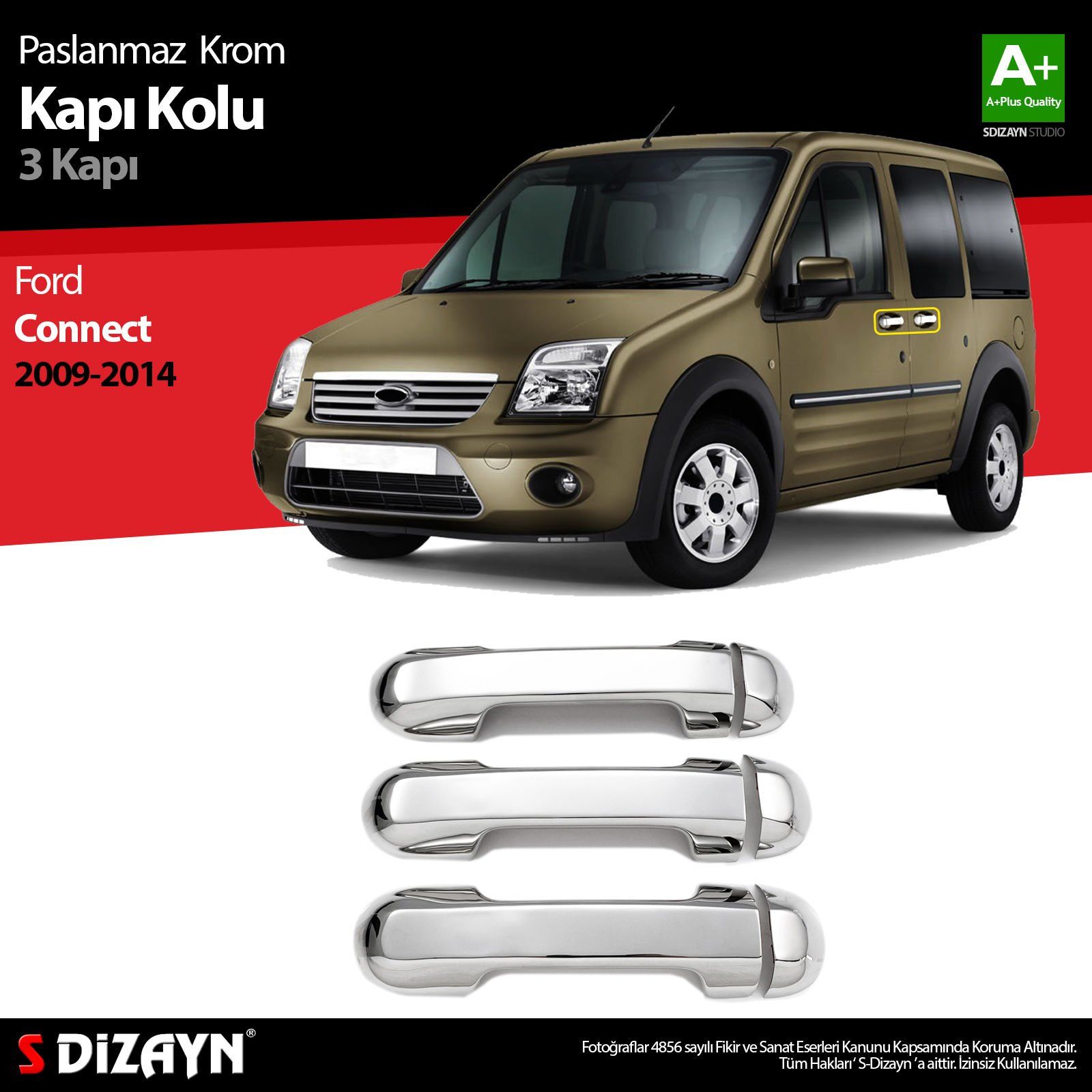 Ford Connect Uyumlu Krom Kapı Kolu 3 Kapı 2009-2014