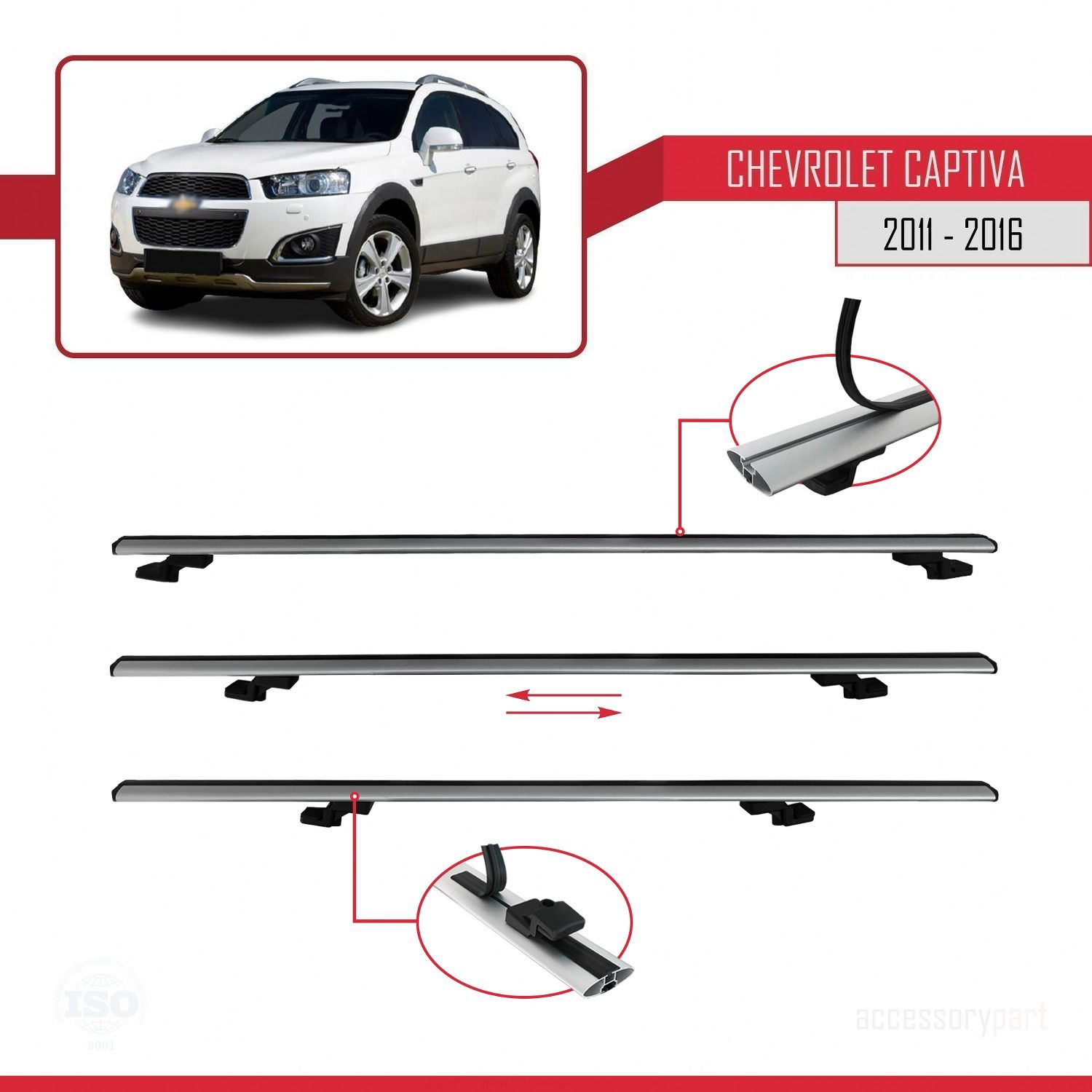 Chevrolet Captiva 2011-2016 Arası ile uyumlu Basic Model Ara Atkı Tavan Barı GRİ 3 ADET