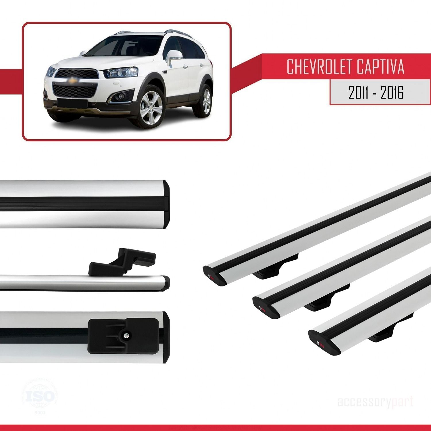 Chevrolet Captiva 2011-2016 Arası ile uyumlu Basic Model Ara Atkı Tavan Barı GRİ 3 ADET