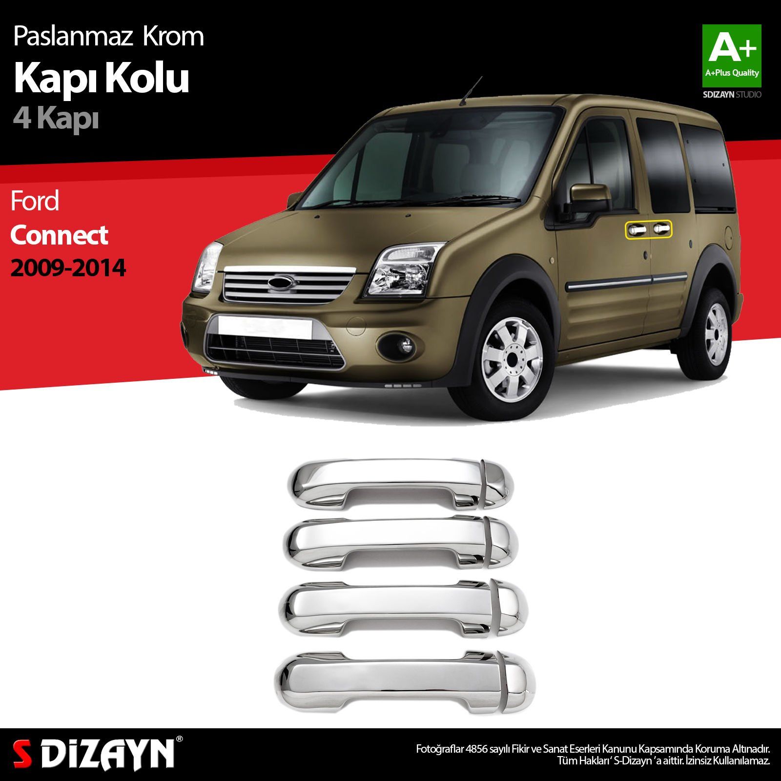 Ford Connect Uyumlu Krom Kolu 4 Kapı 2009-2014