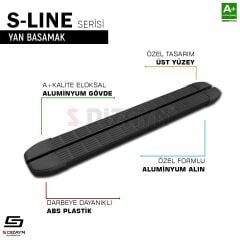 S-Dizayn Ford Tourneo Custom 2 Kısa Şase S-Line Siyah Yan Basamak 223 Cm 2023 Üzeri A+ Kalite