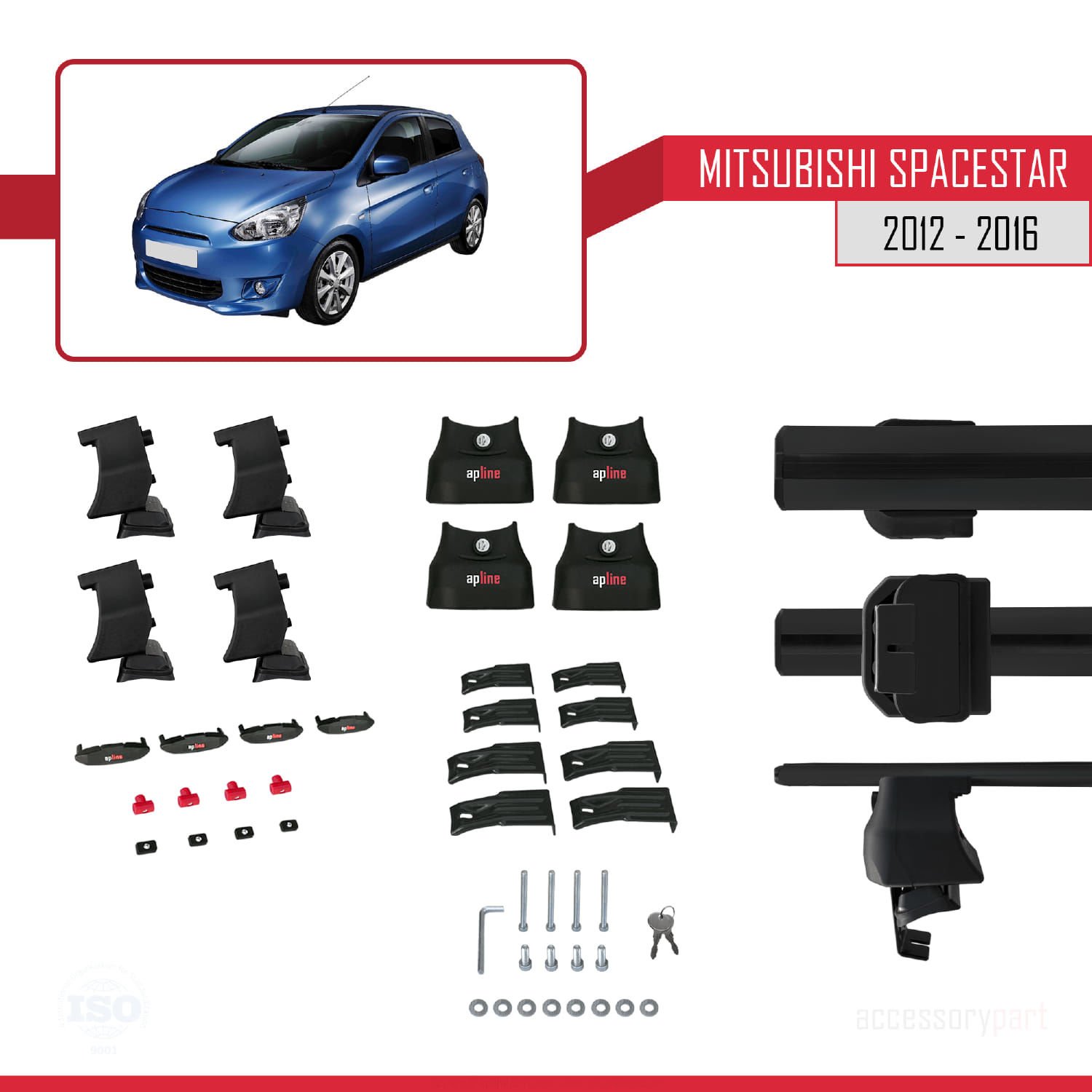 Mitsubishi Spacestar / Mirage (A00) 2012-2016 Arası ile uyumlu ACE-4 Ara Atkı Tavan Barı SİYAH