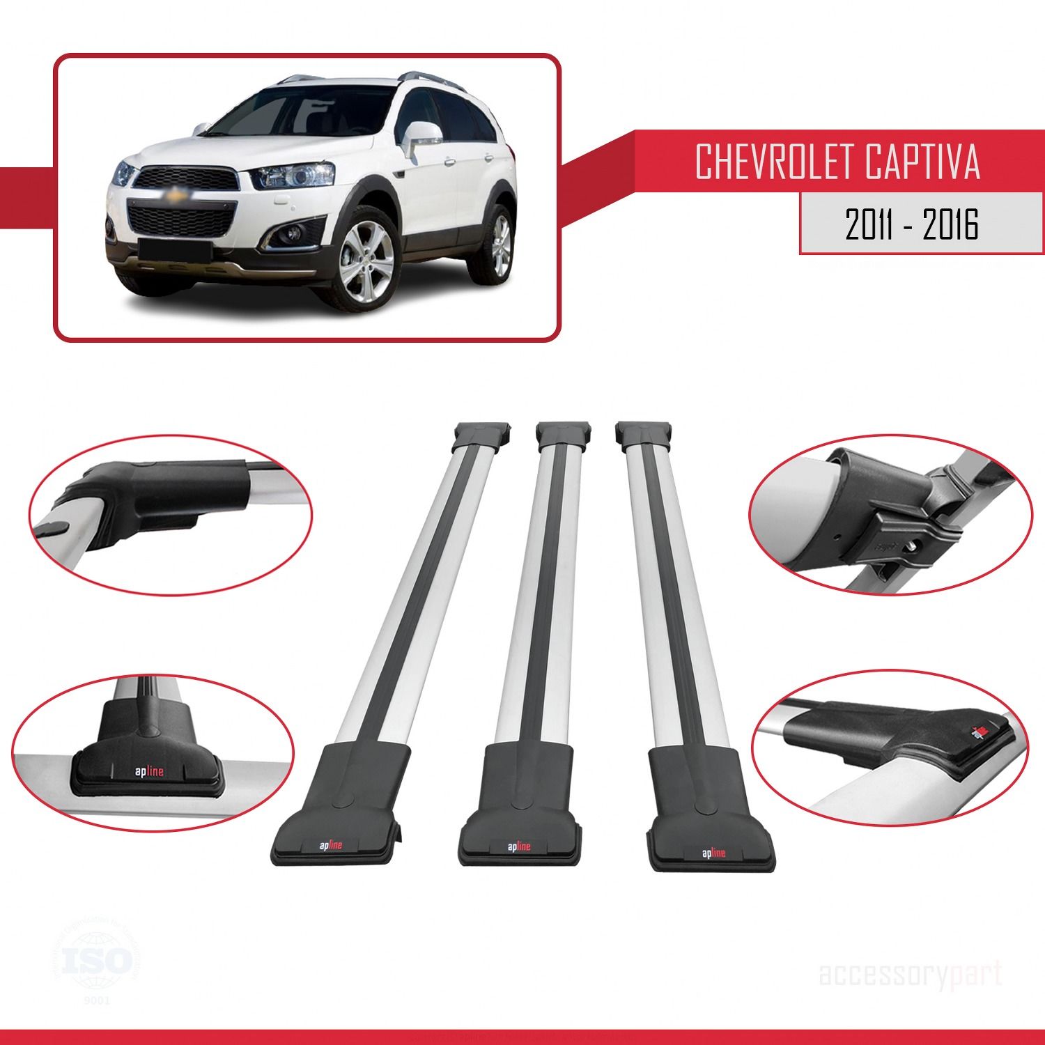 Chevrolet Captiva 2011-2016 Arası ile Uyumlu FLY Model Ara Atkı Tavan Barı GRİ 3 ADET BAR