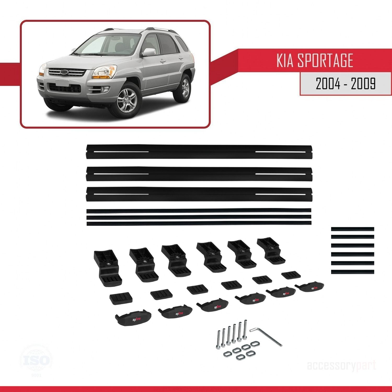 Kia Sportage 2004-2009 Arası ile uyumlu Basic Model Ara Atkı Tavan Barı SİYAH 3 ADET