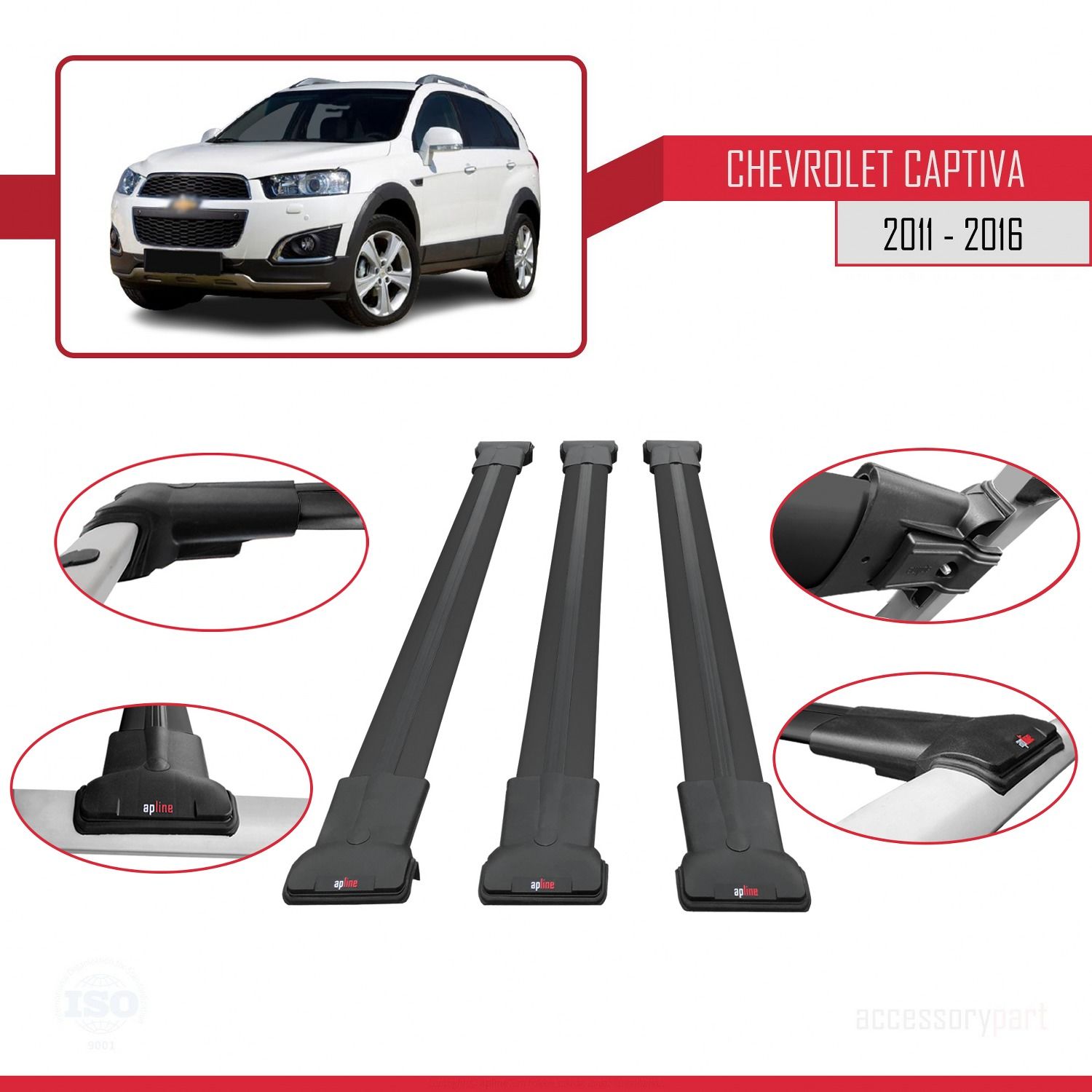 Chevrolet Captiva 2011-2016 Arası ile Uyumlu FLY Model Ara Atkı Tavan Barı SİYAH 3 ADET BAR