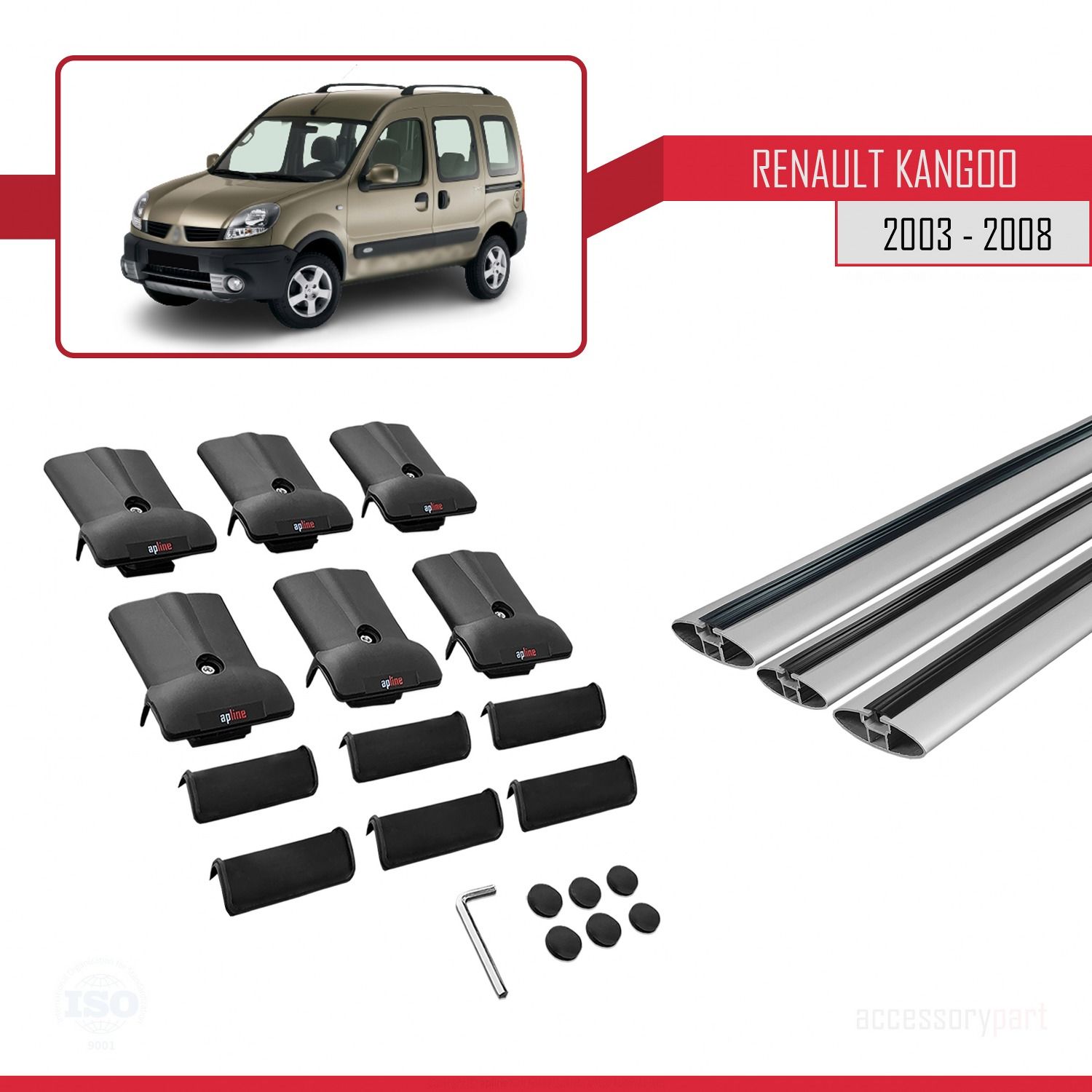 Renault Kangoo 2003-2008 Arası ile uyumlu FLY Model Ara Atkı Tavan Barı GRİ 3 ADET BAR