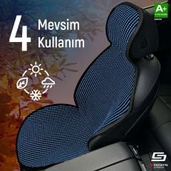 Opel Astra H Uyumlu Koltuk Kılıfı Minder Çizgili Siyah Mavi 2+1 Ön Arka Set