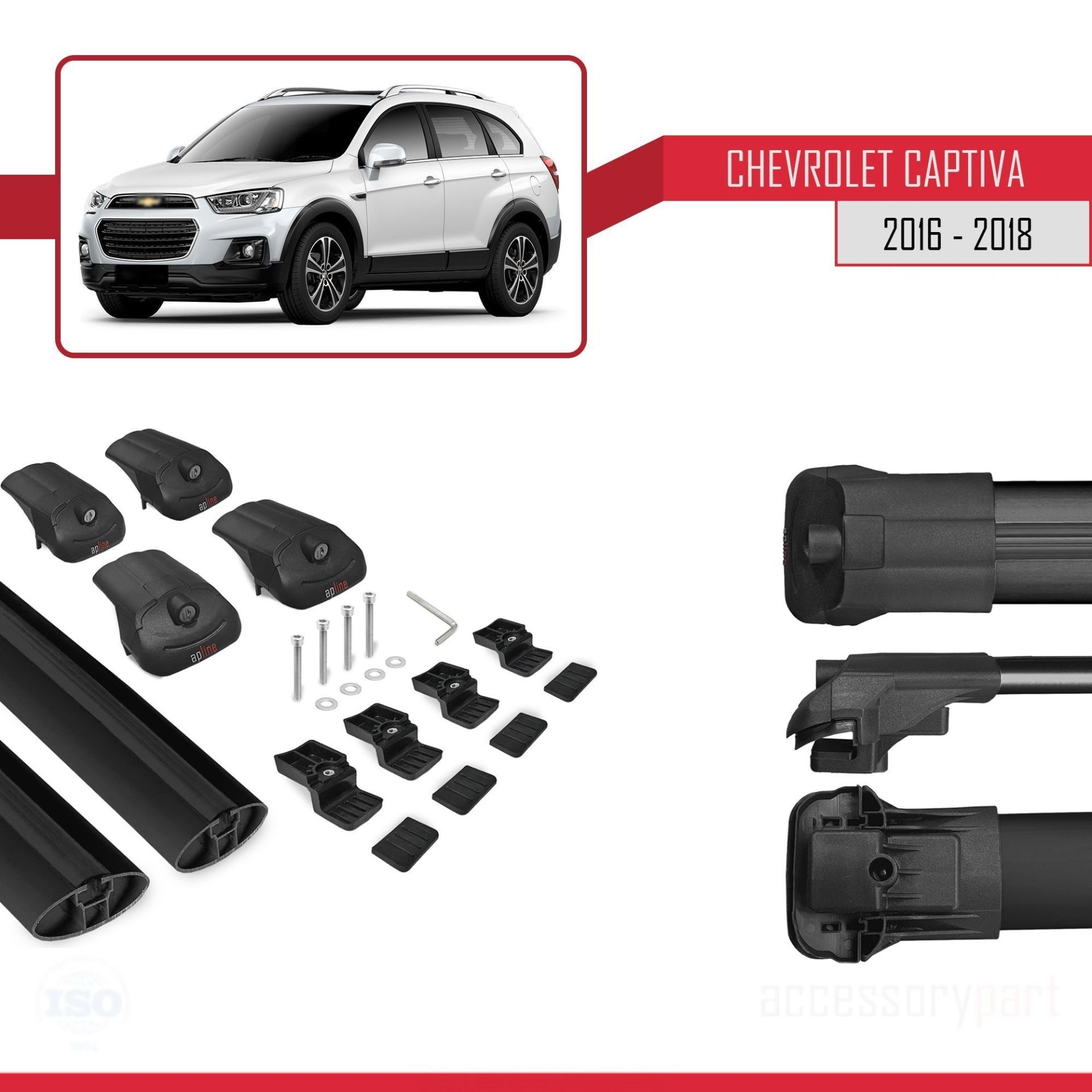 Chevrolet Captiva 2016-2018 Arası ile uyumlu ACE-1 Ara Atkı Tavan Barı SİYAH