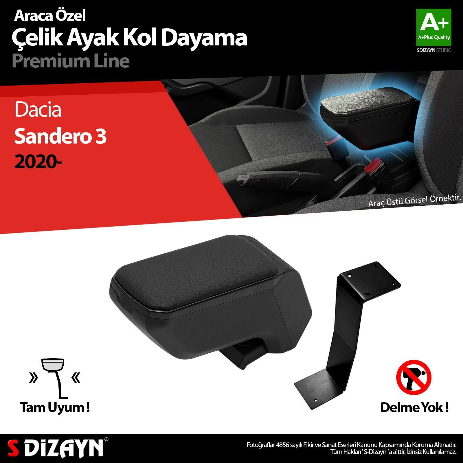 umlu Kol Dayama Kolçak Çelik Ayaklı ABS Siyah 2020 Üzeri A+Kalite Parça