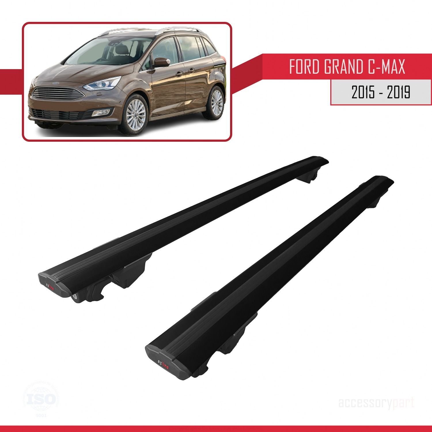 Ford Grand C-Max 2015-2019 Arası ile uyumlu HOOK Model Anahtar Kilitli Ara Atkı Tavan Barı SİYAH
