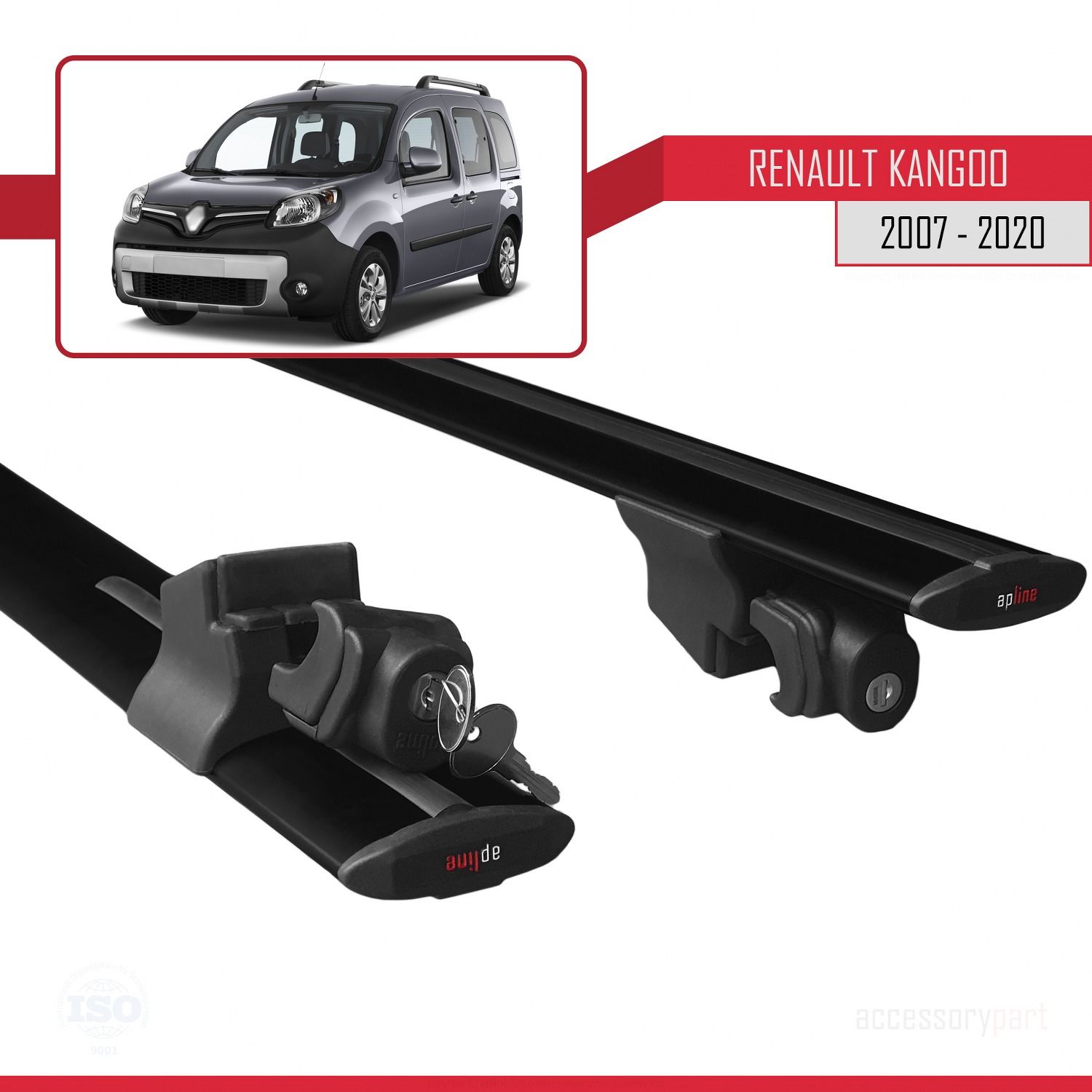 Renault Kangoo 2007-2020 Arası ile uyumlu HOOK Model Anahtar Kilitli Ara Atkı Tavan Barı SİYAH