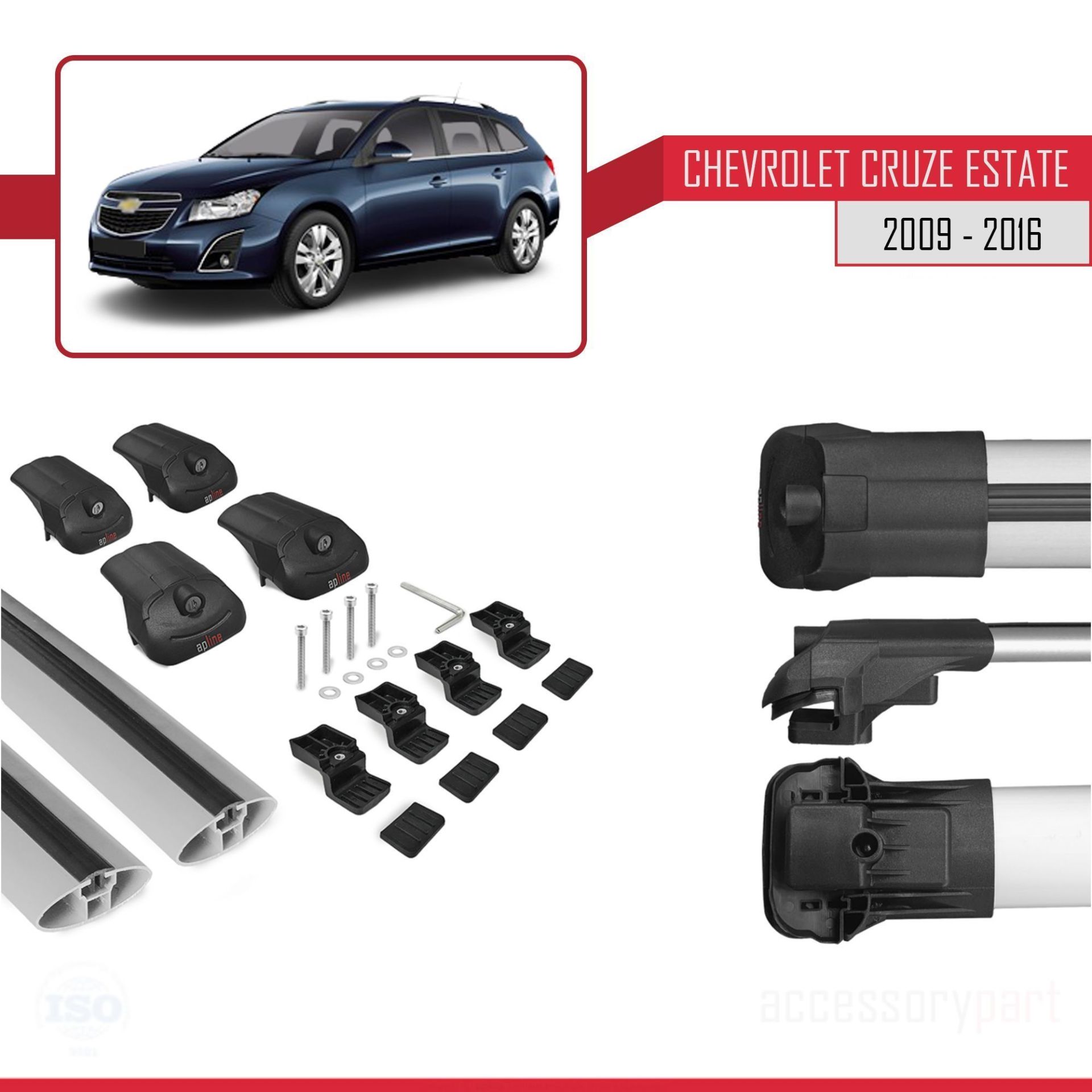 Chevrolet Cruze 2009-2016 Arası ile uyumlu ACE-1 Ara Atkı Tavan Barı GRİ