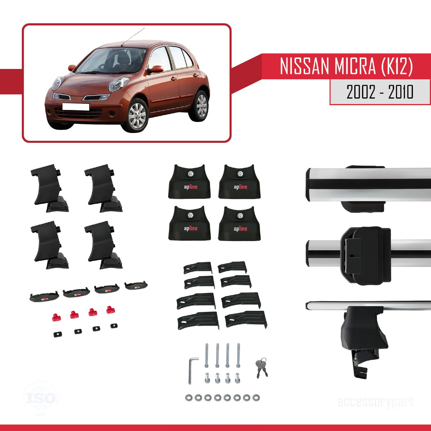Nissan Micra / March (K12) 2002-2010 Arası ile uyumlu ACE-4 Ara Atkı Tavan Barı GRİ