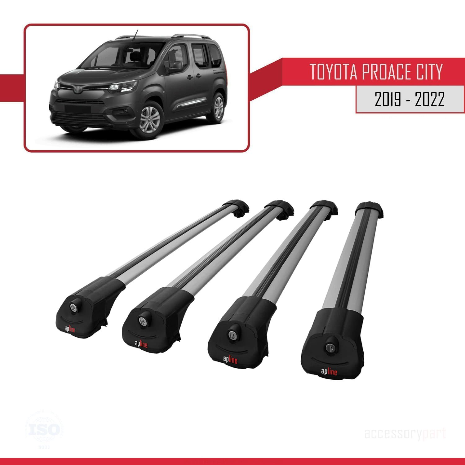 Toyota Proace City 2019-2022 Arası ile uyumlu ACE-1 Ara Atkı Tavan Barı GRİ 4 ADET BAR