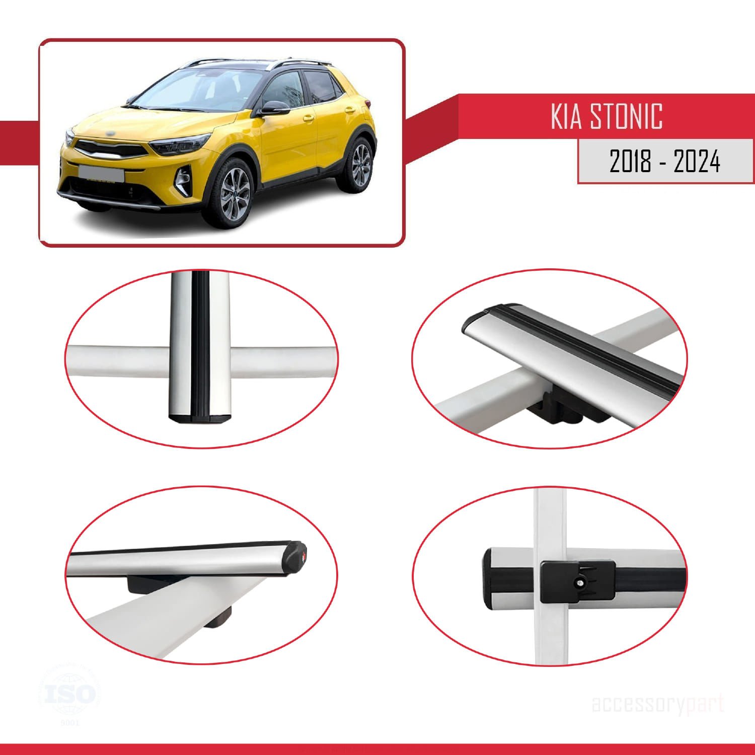 Kia Stonic 2018 ve Sonrası ile uyumlu Basic Model Ara Atkı Tavan Barı GRİ 3 ADET